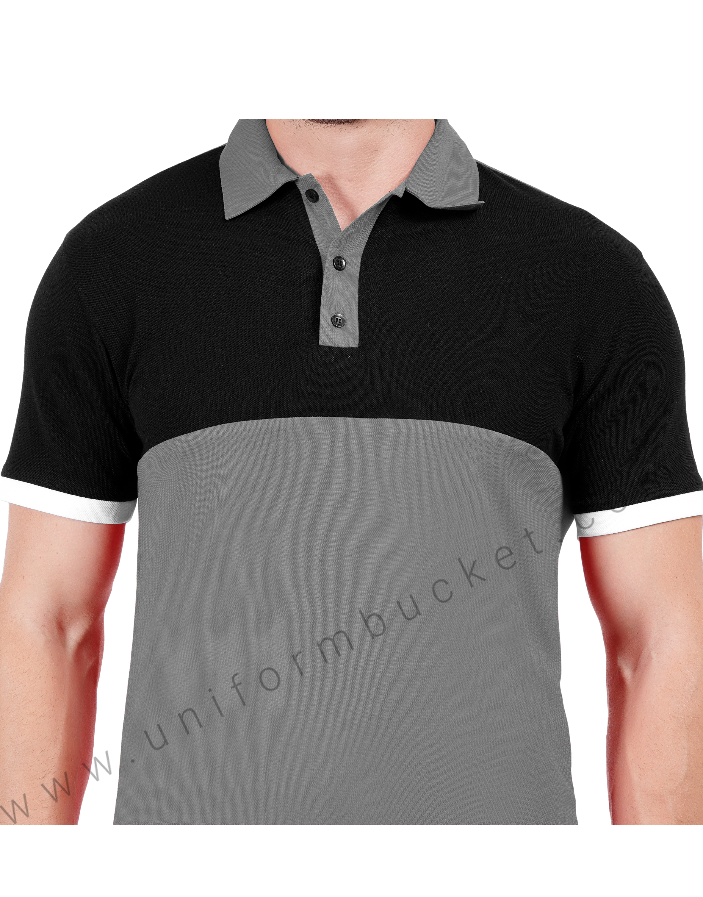 Grey and black color-blocked polo T-shirt thumbnail 4