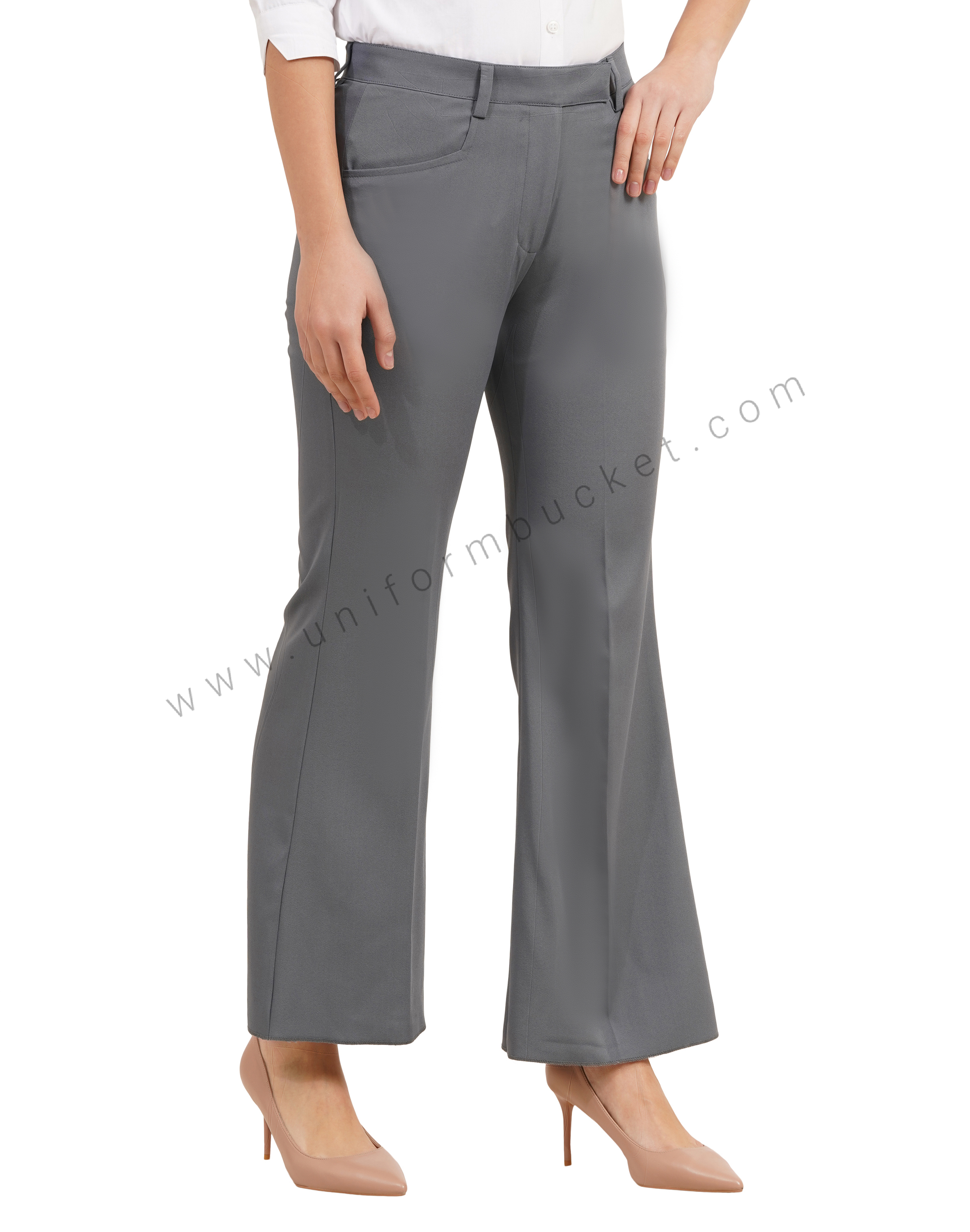 grey bell bottom trouser with closed pant pocket thumbnail 2