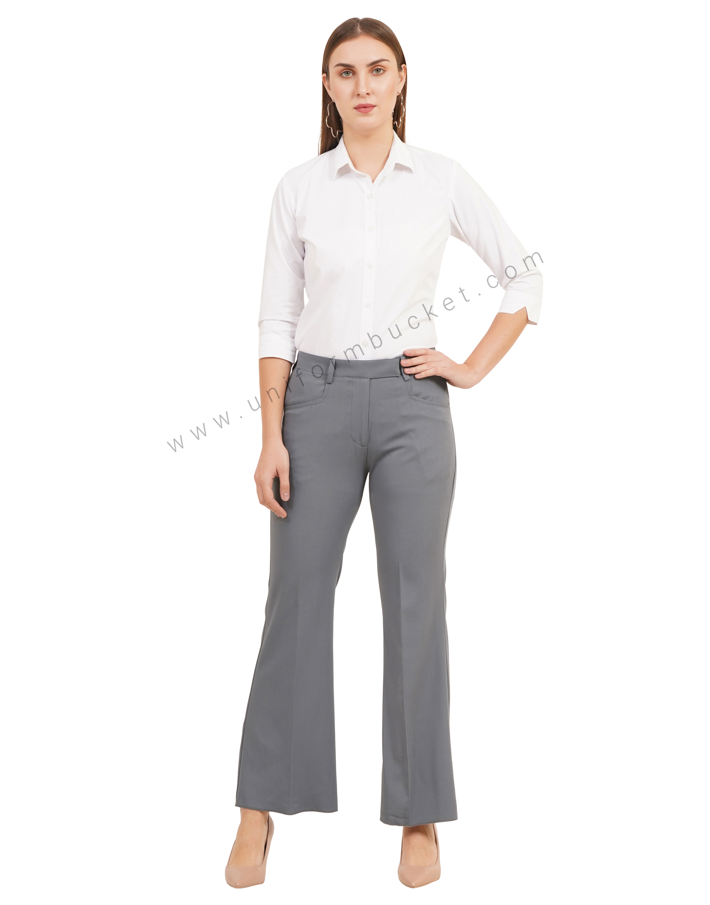 grey bell bottom trouser with closed pant pocket thumbnail 3