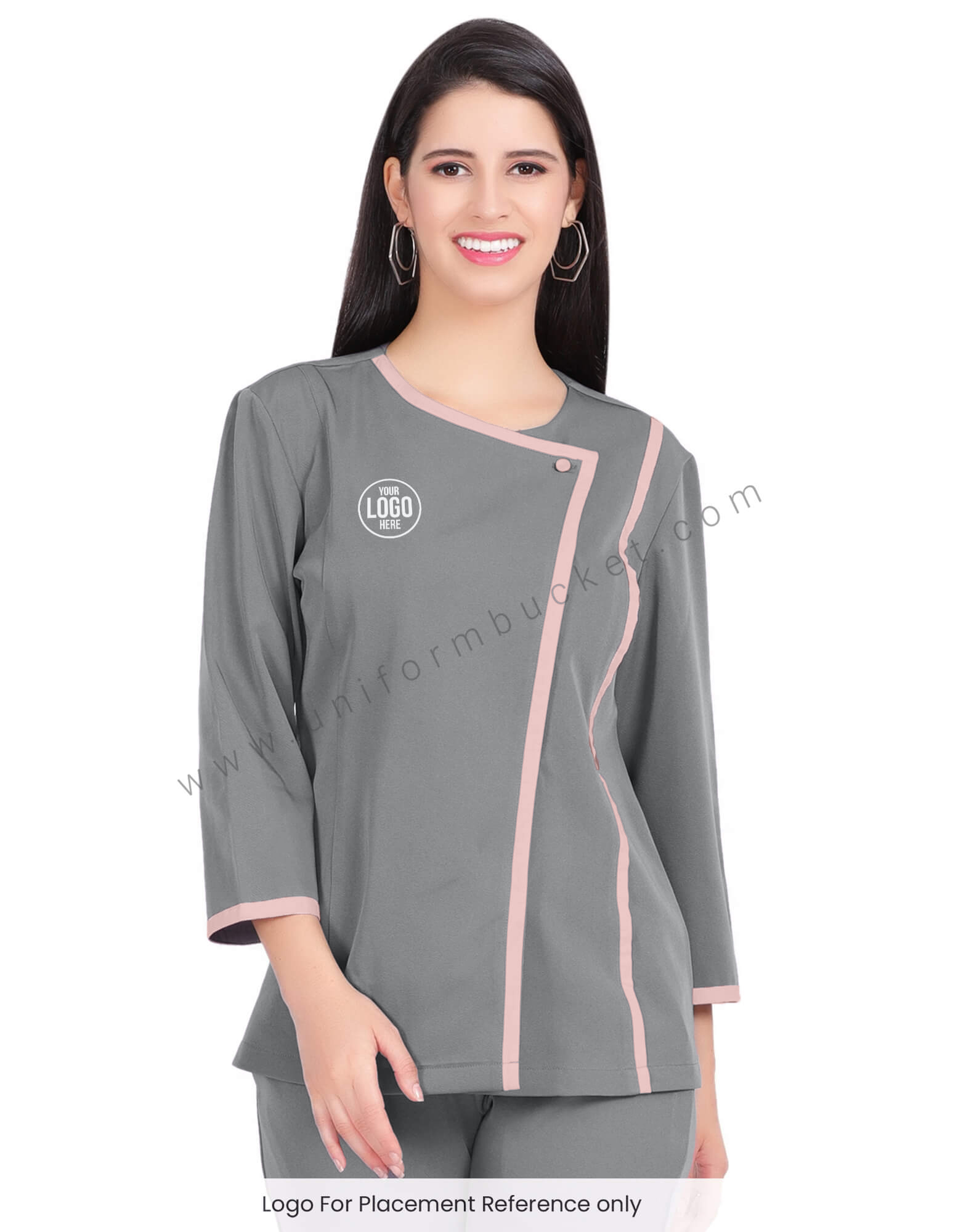 GREY DESIGNER TUNIC WITH PINK PIPING view 1