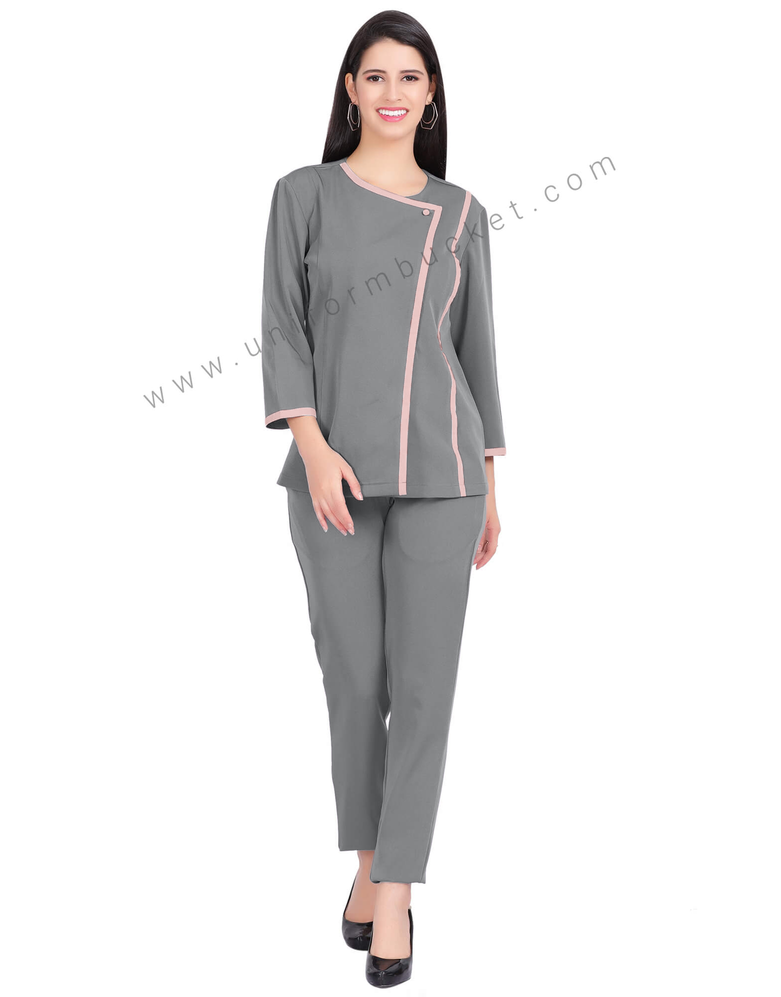 GREY DESIGNER TUNIC WITH PINK PIPING thumbnail 2