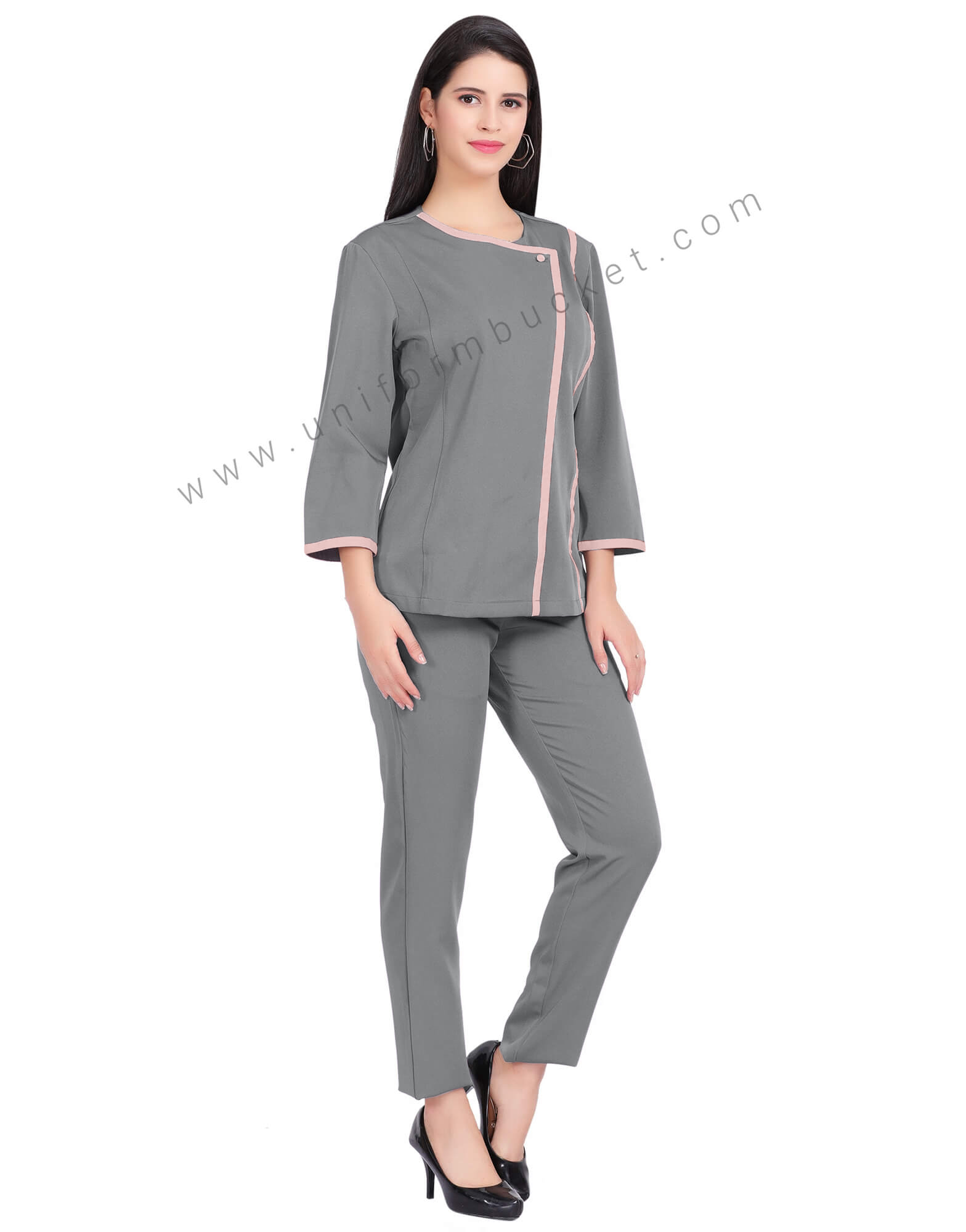 GREY DESIGNER TUNIC WITH PINK PIPING thumbnail 3