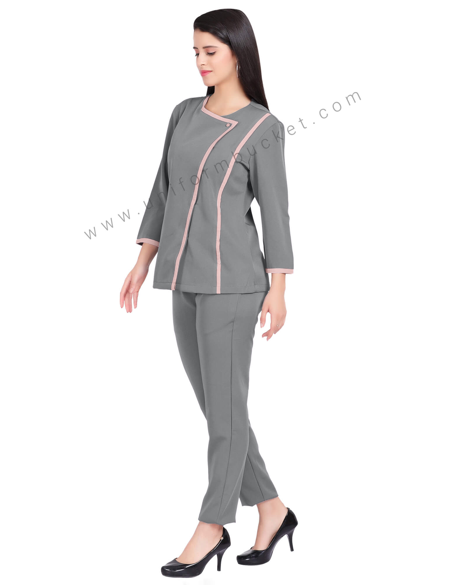 GREY DESIGNER TUNIC WITH PINK PIPING thumbnail 4