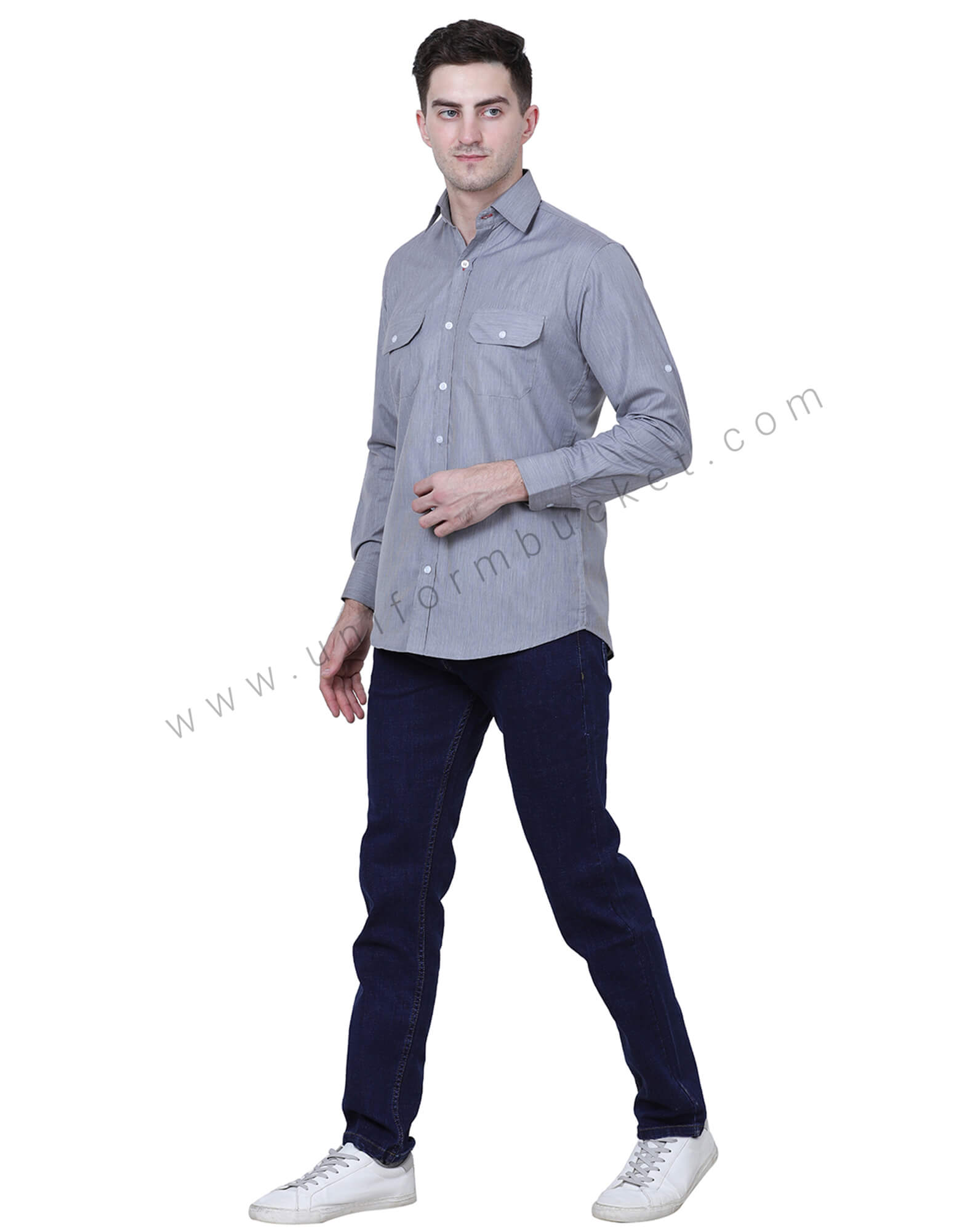 Grey Formal Shirt With Flap Pockets thumbnail 2