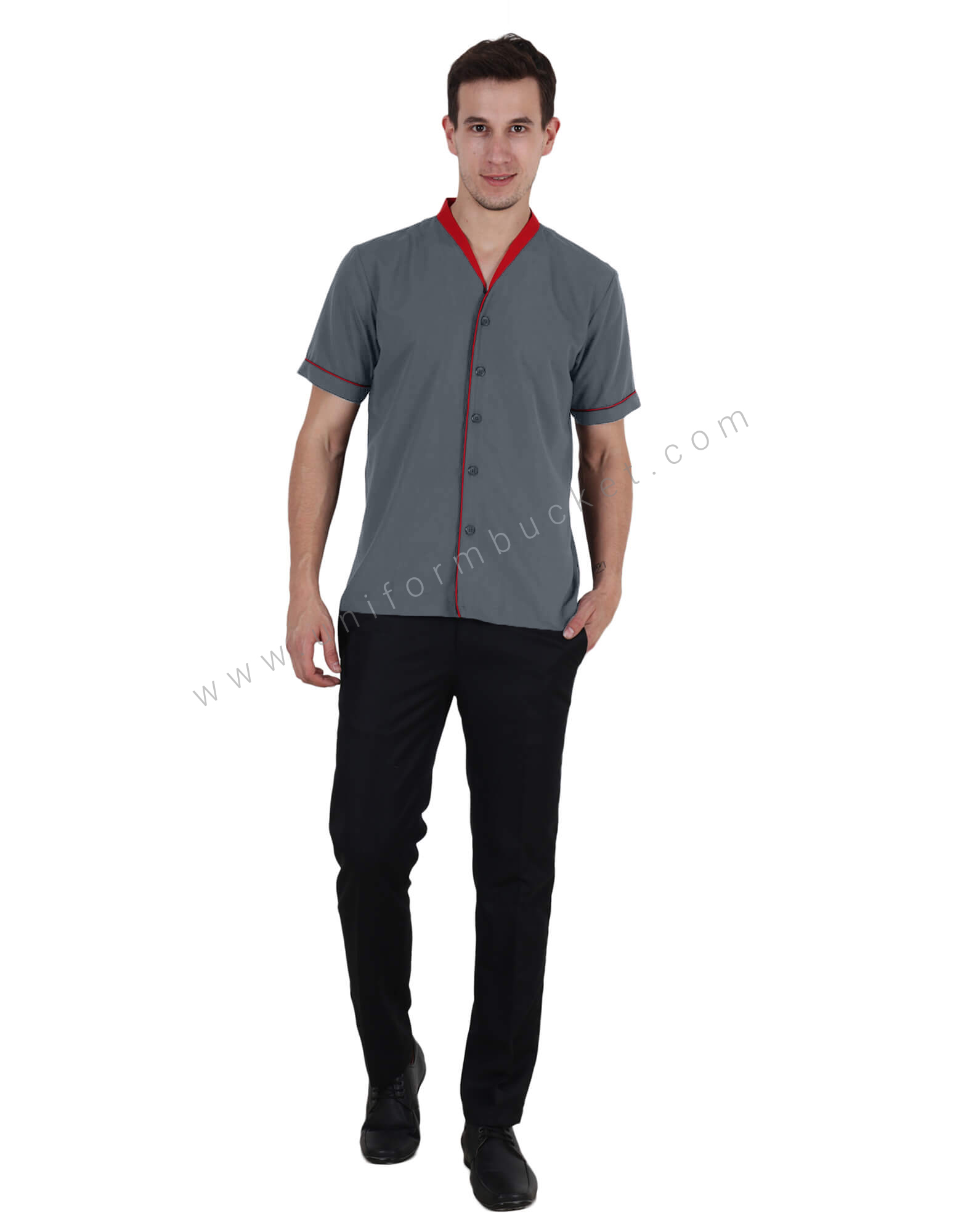 Light Charcoal Grey Shirt With Red Trims thumbnail 4