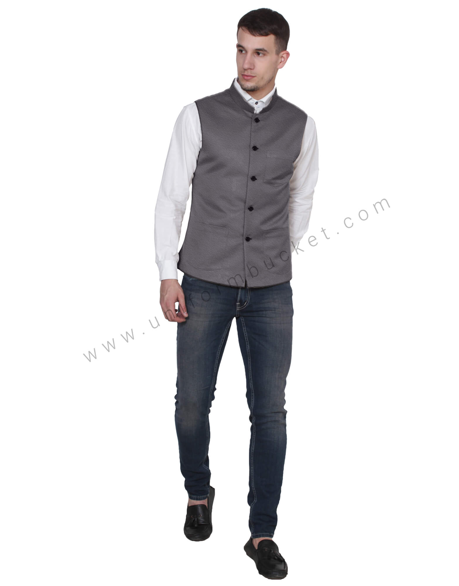 Grey Nehru Jacket For Men thumbnail 3