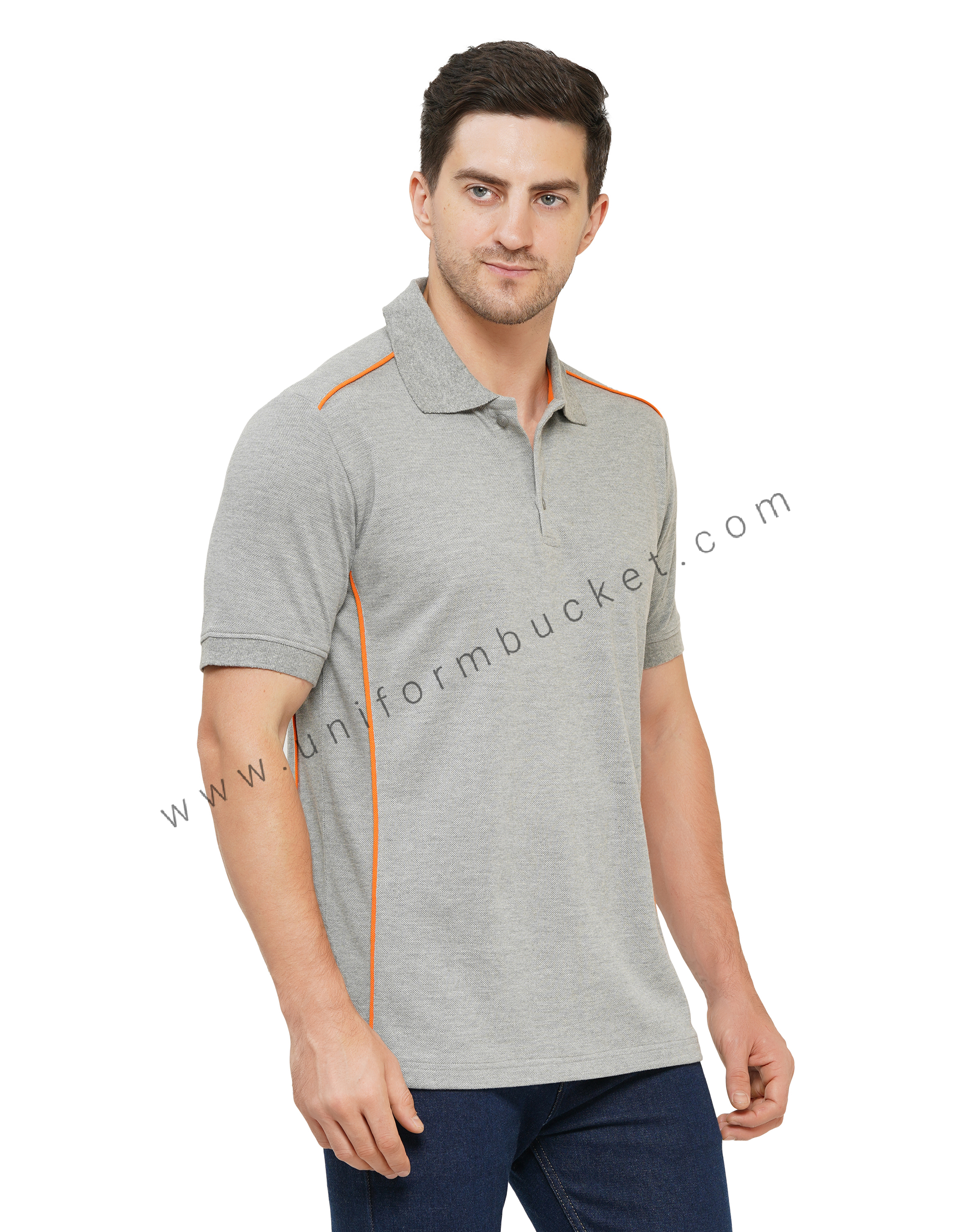 GREY POLO T-SHIRT WITH ORANGE PIPING thumbnail 2