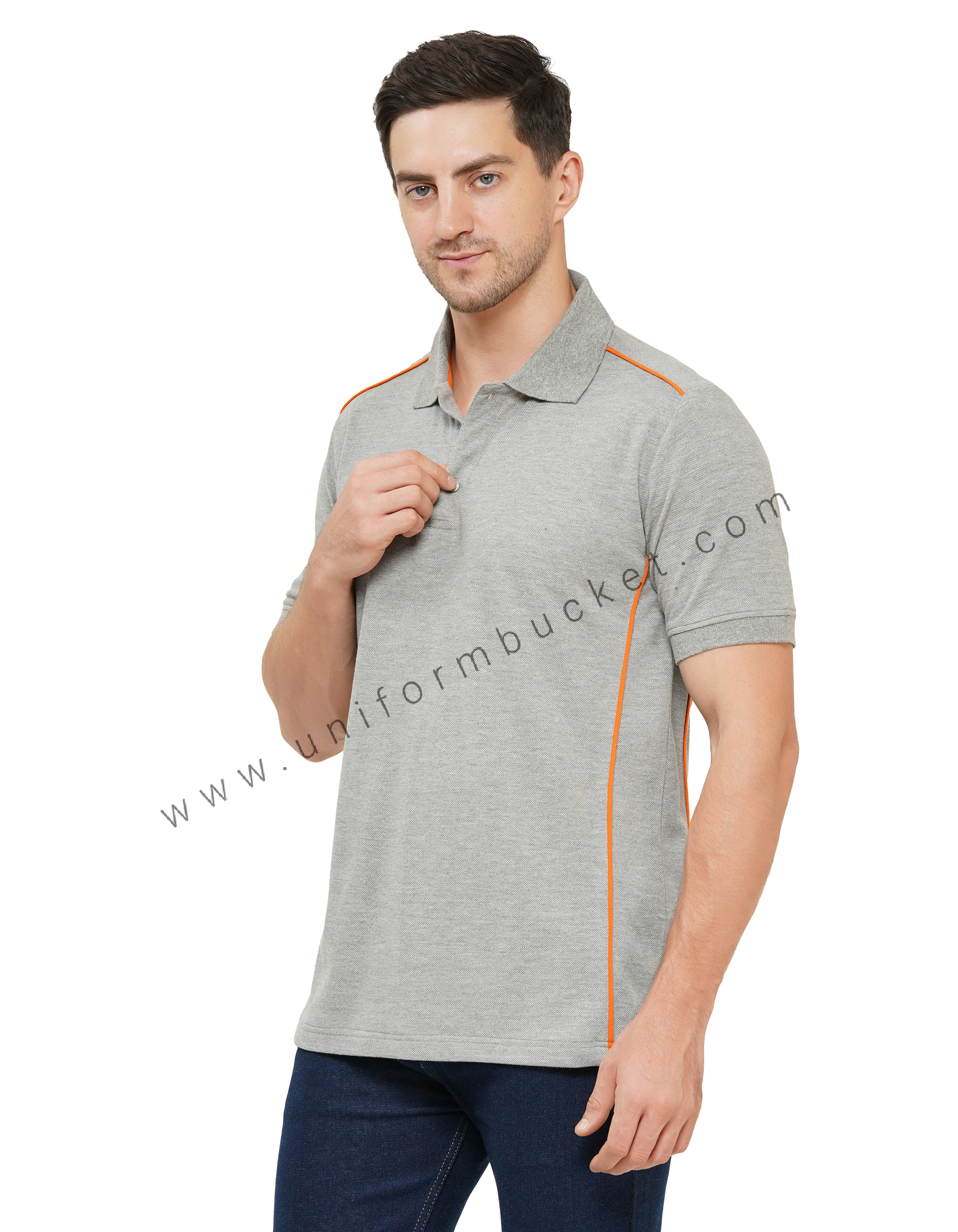 GREY POLO T-SHIRT WITH ORANGE PIPING thumbnail 3