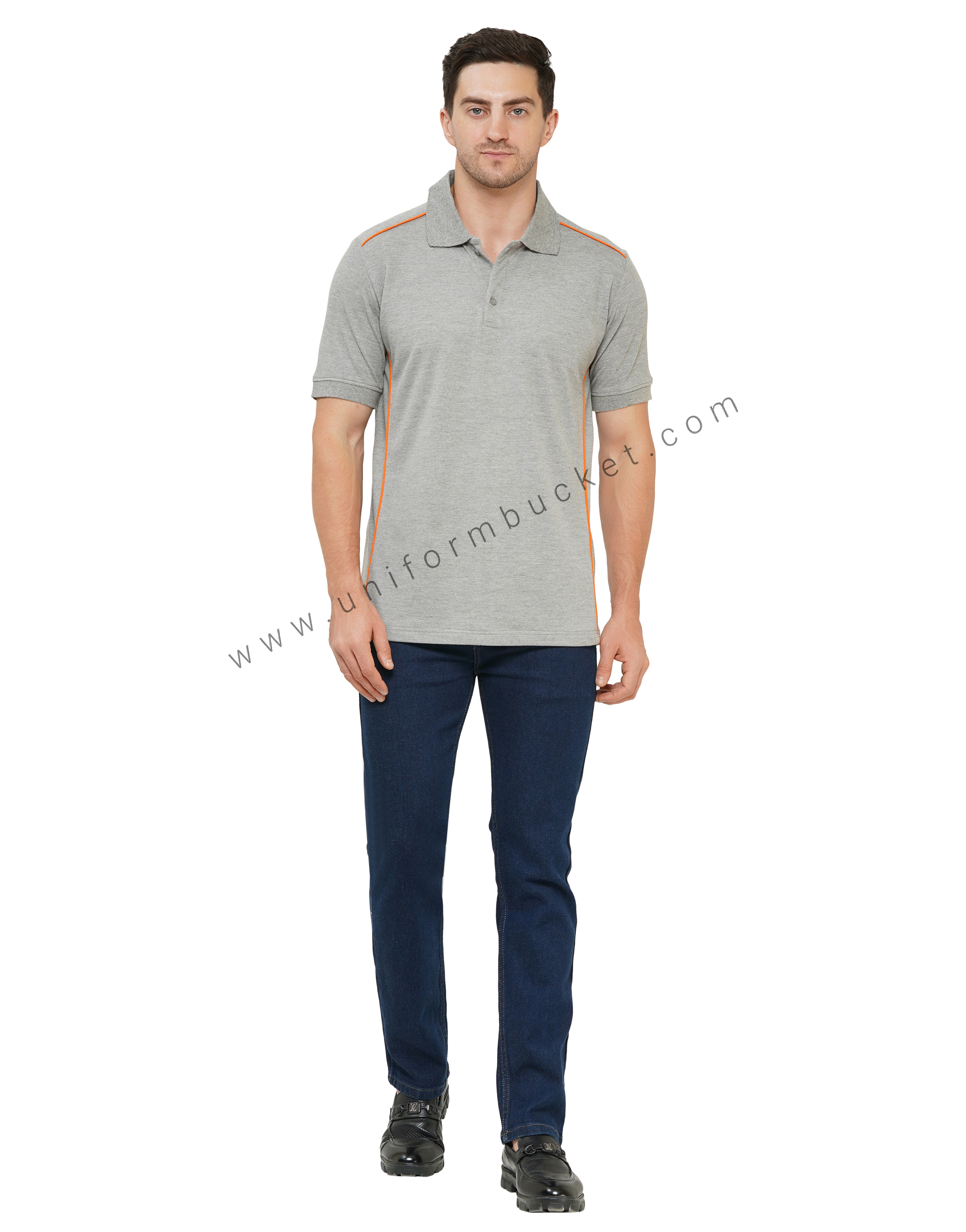 GREY POLO T-SHIRT WITH ORANGE PIPING thumbnail 4