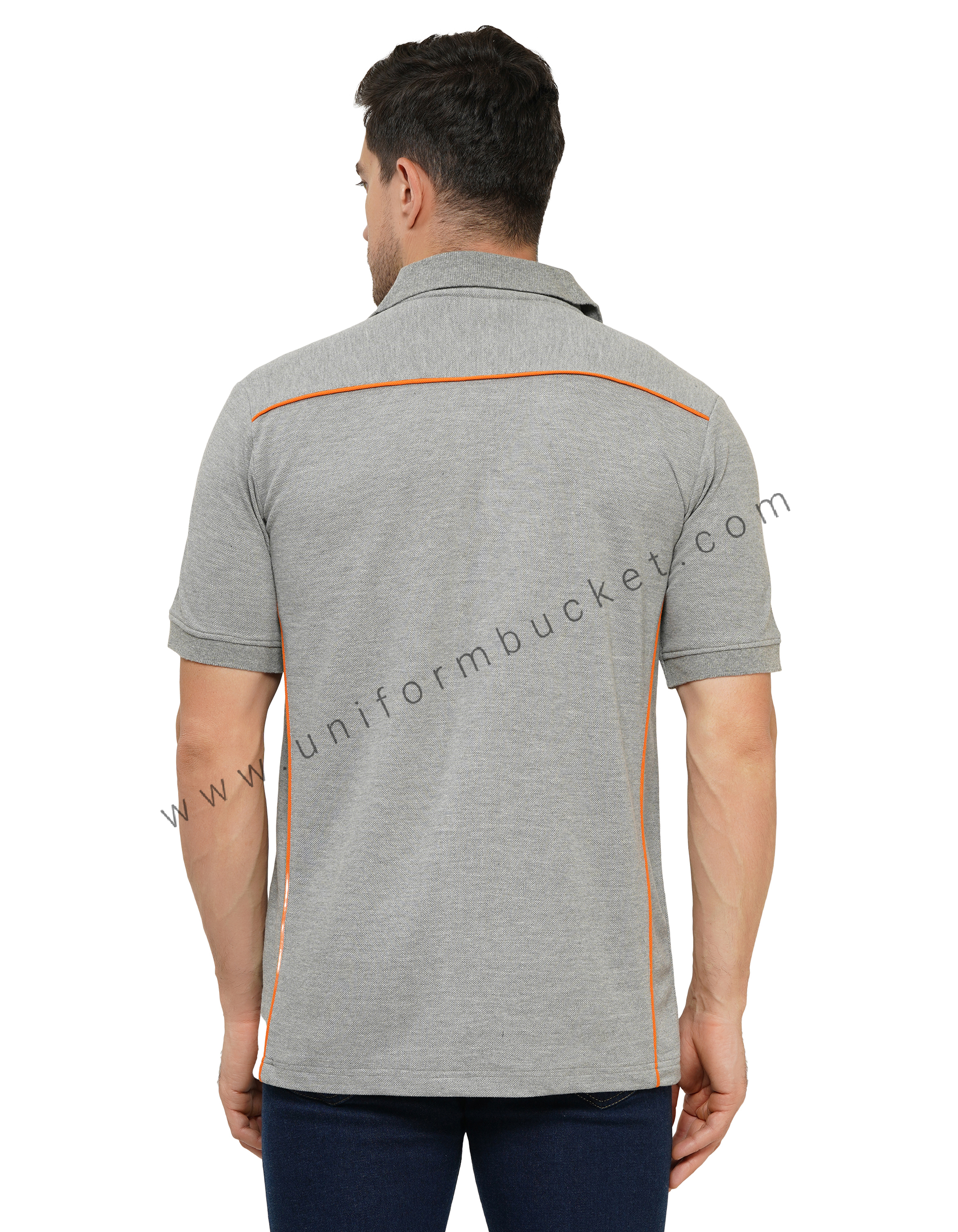 GREY POLO T-SHIRT WITH ORANGE PIPING thumbnail 5