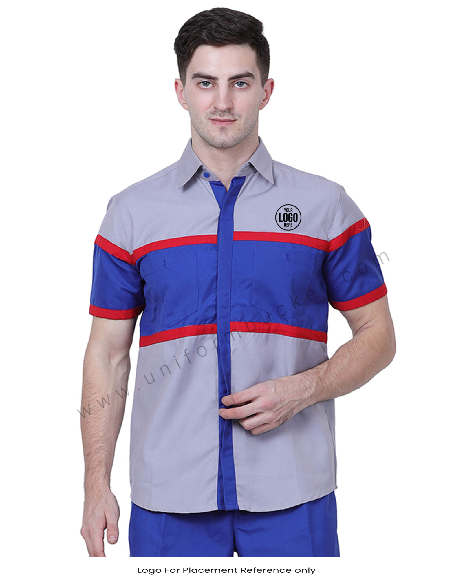 Grey Royal Blue Shirt With Red Trims thumbnail 4
