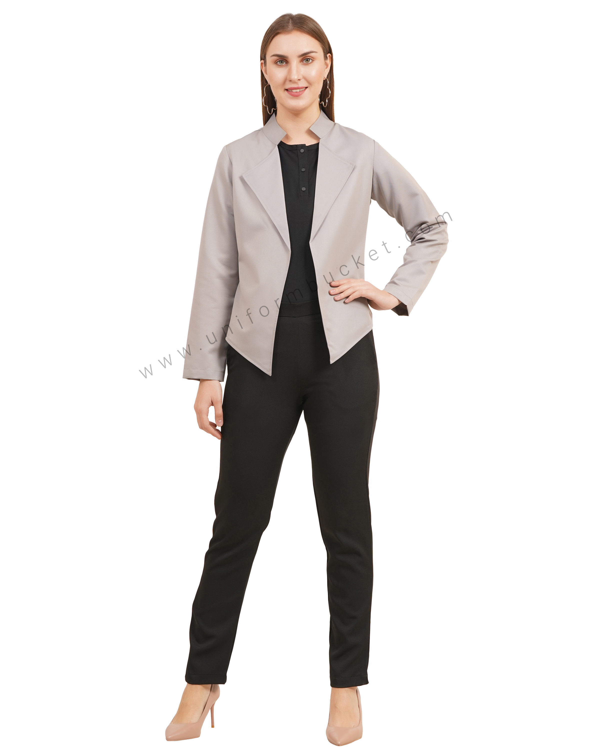 Grey Shawl Collar Workwear  Female Blazer thumbnail 4