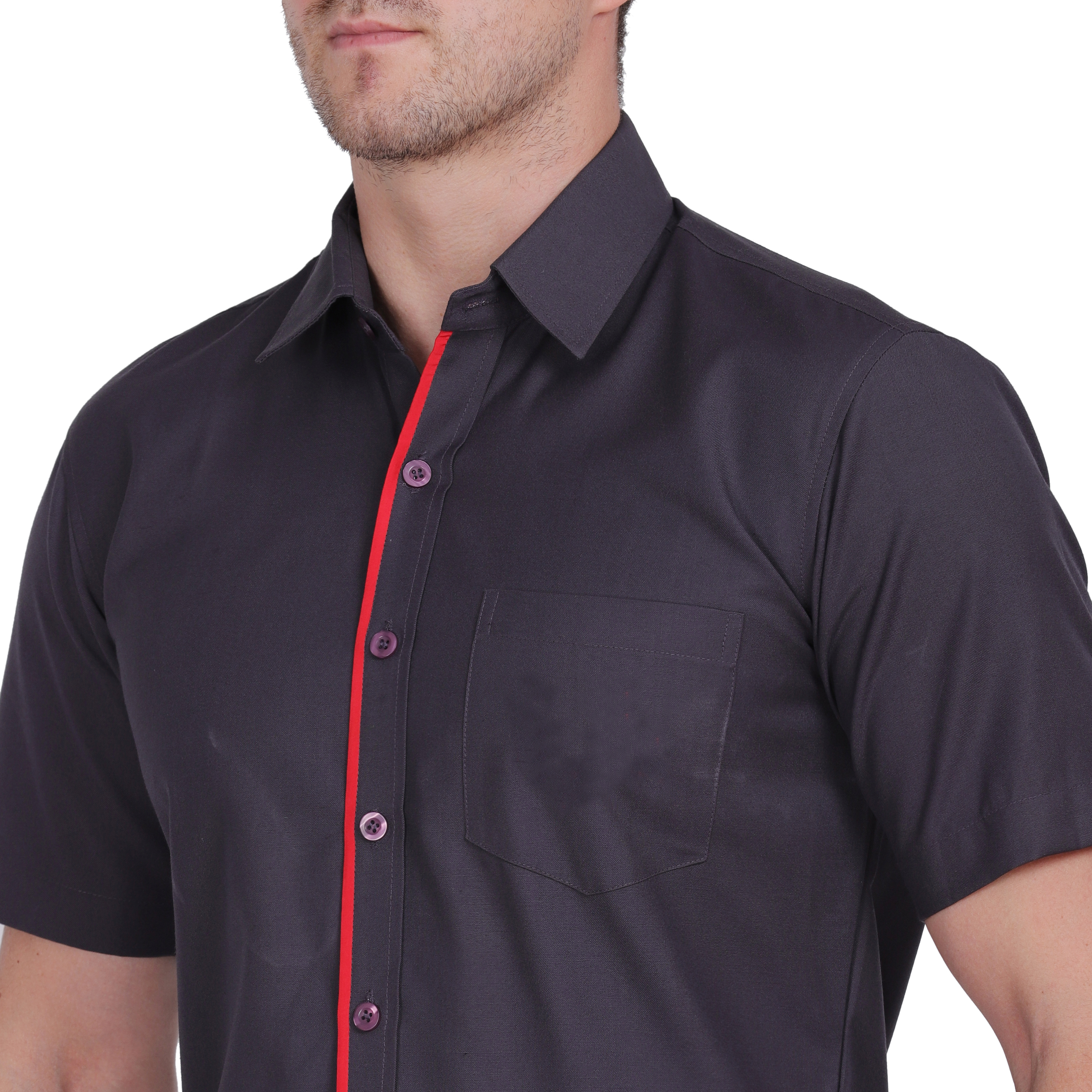 Grey Shirt With Red Piping for Men view 1