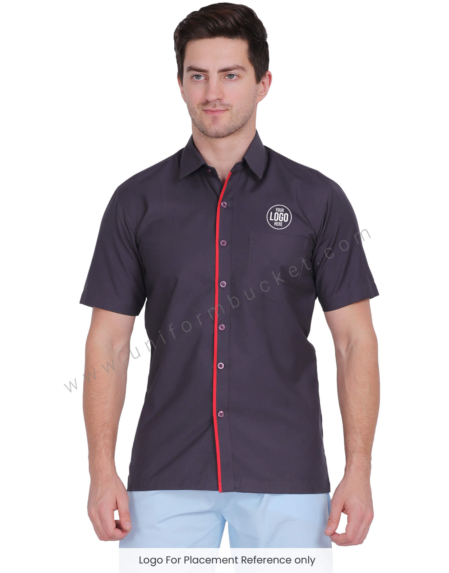 Grey Shirt With Red Piping for Men thumbnail 3