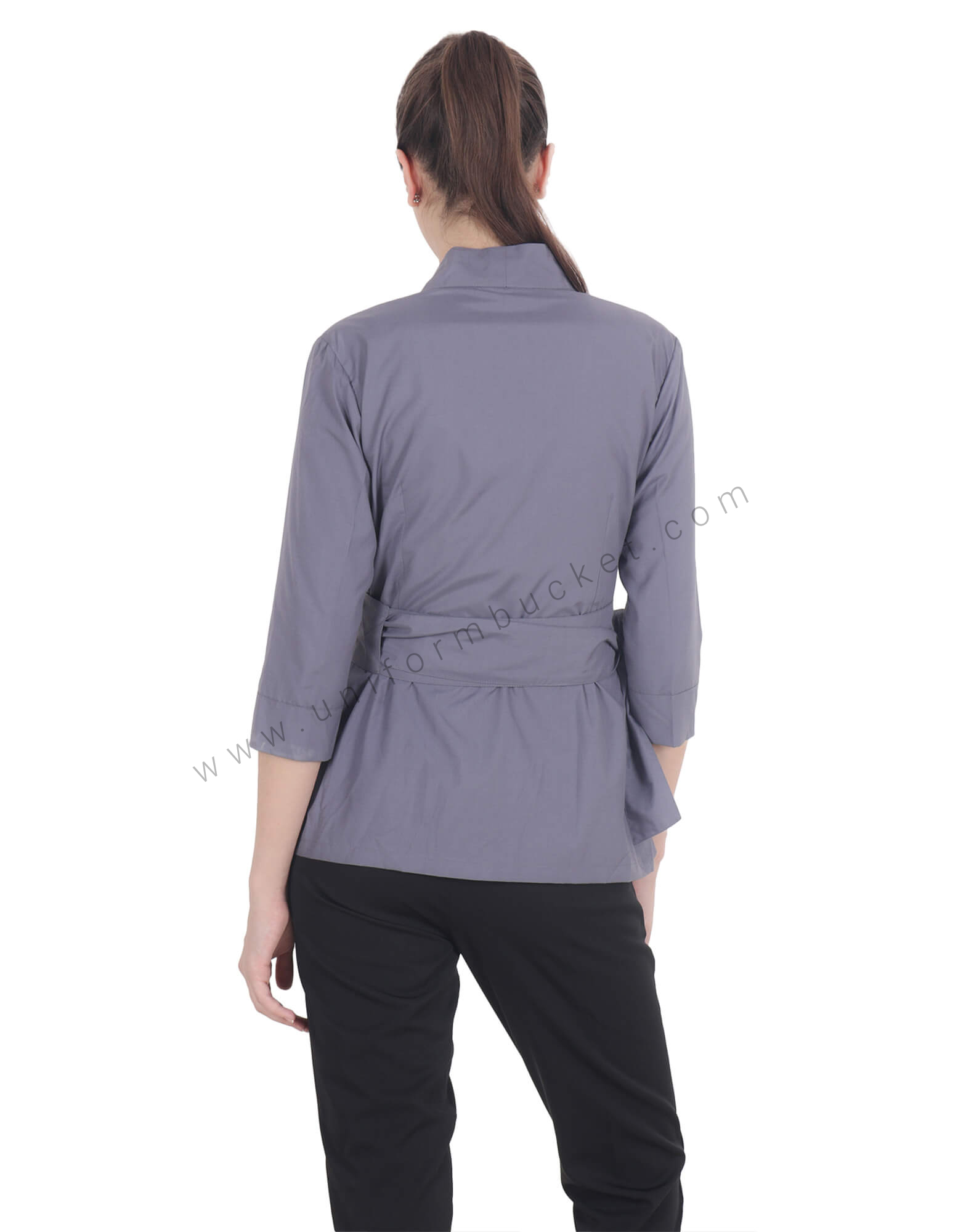 Grey Crossover Top With Belt view 3