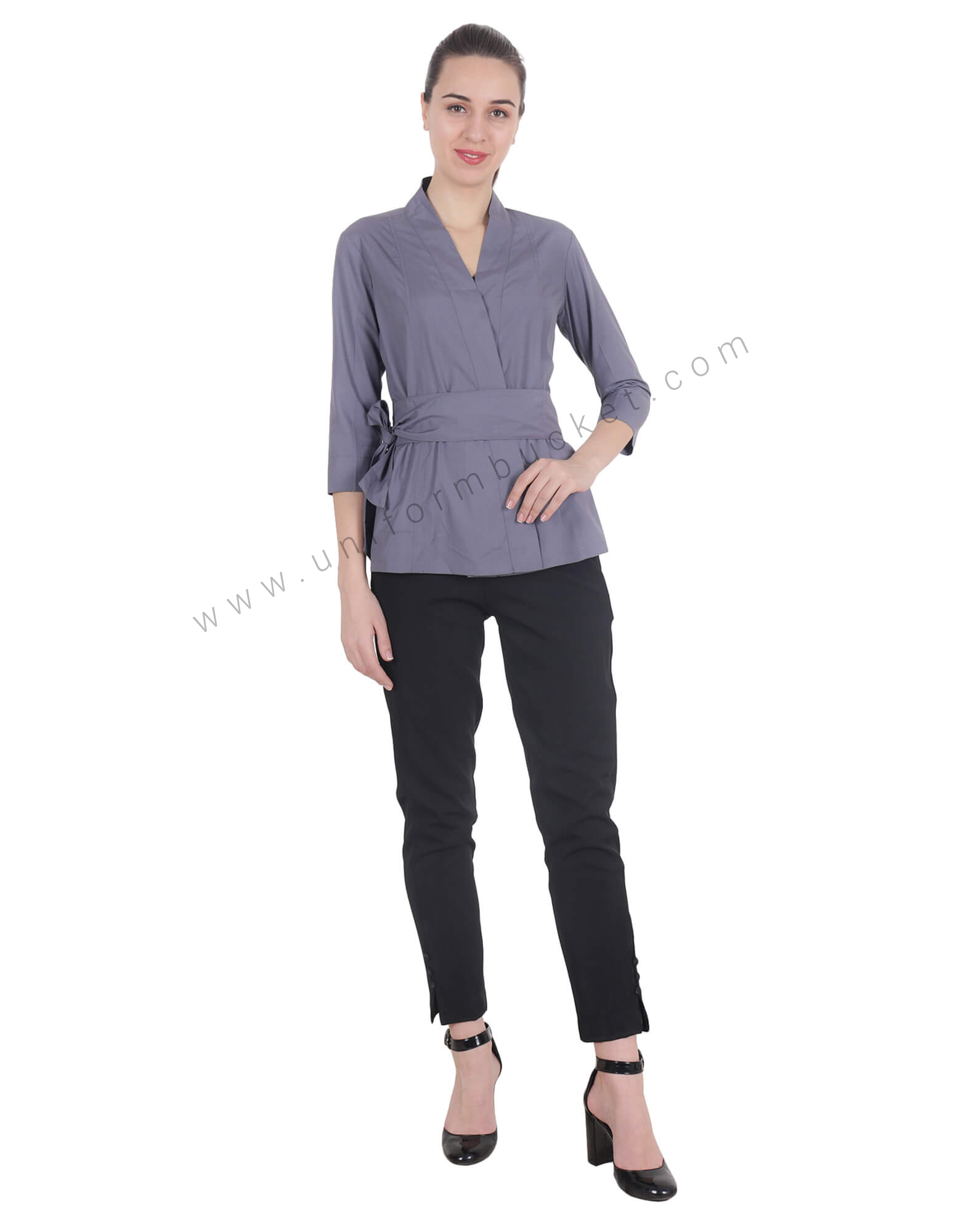 Grey Crossover Top With Belt view 4