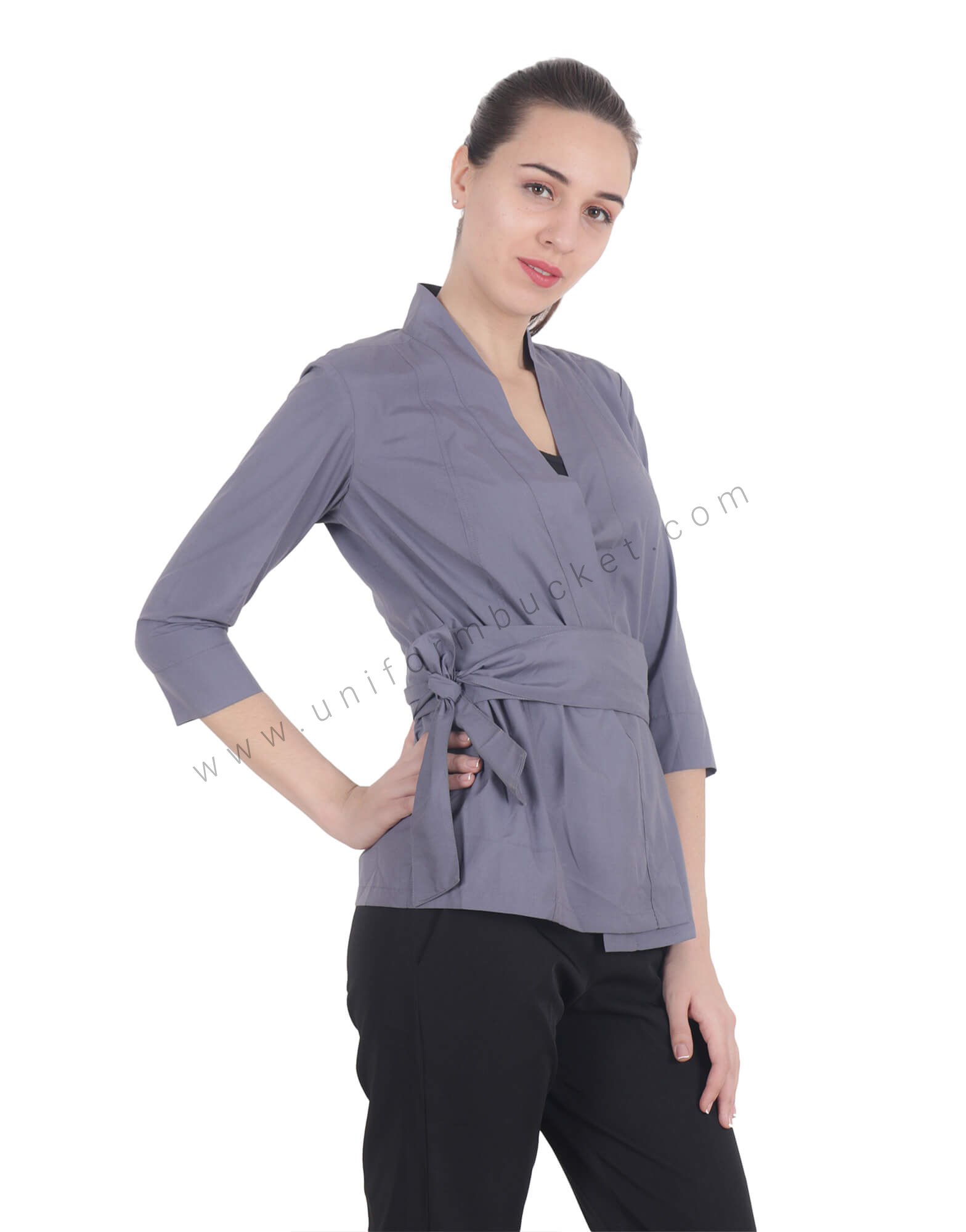 Grey Crossover Top With Belt view 2
