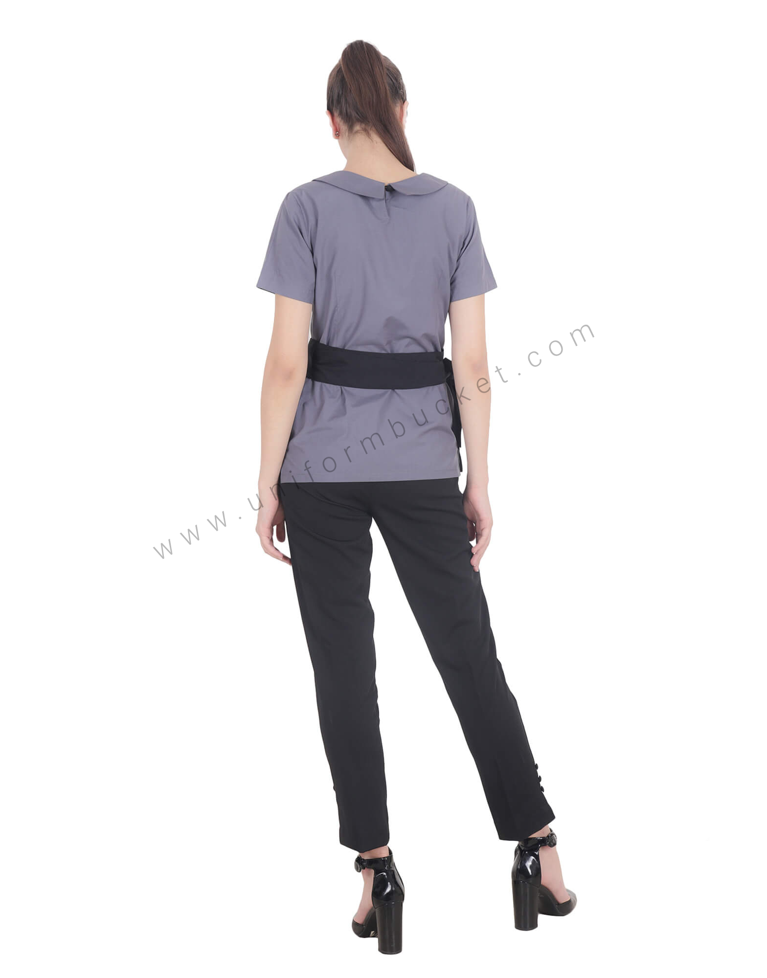 Peter Pan Neck Grey Top With Knotted Belt thumbnail 3