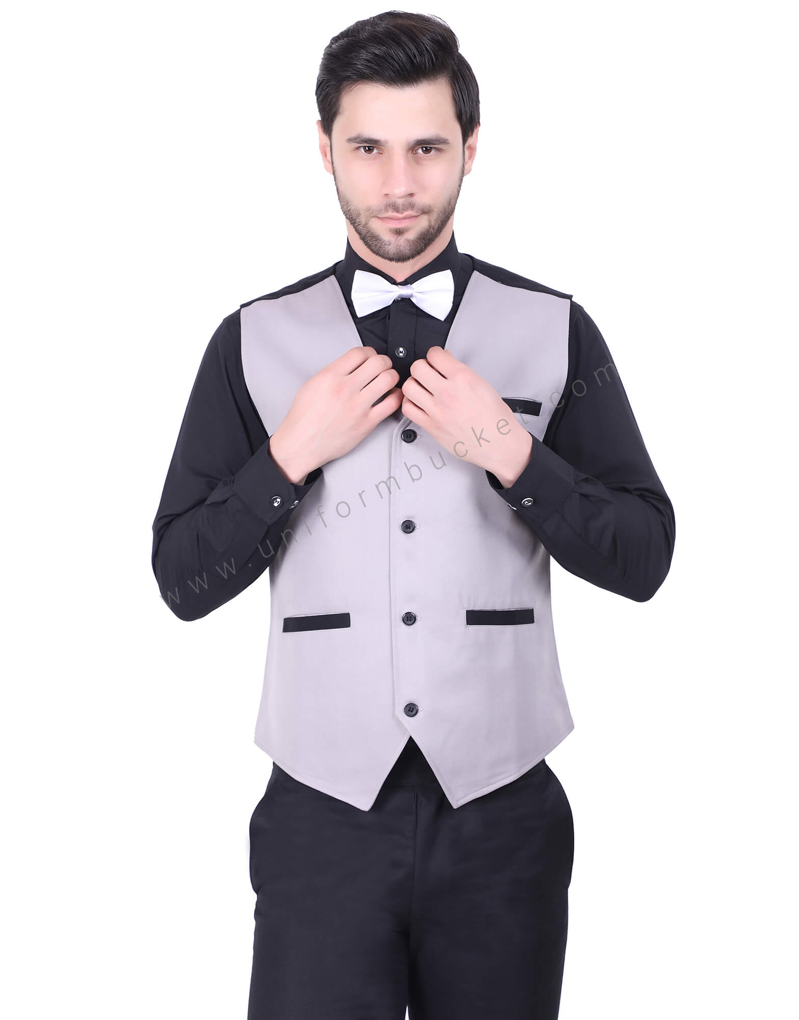 Grey Waistcoat With Black Trims view 1