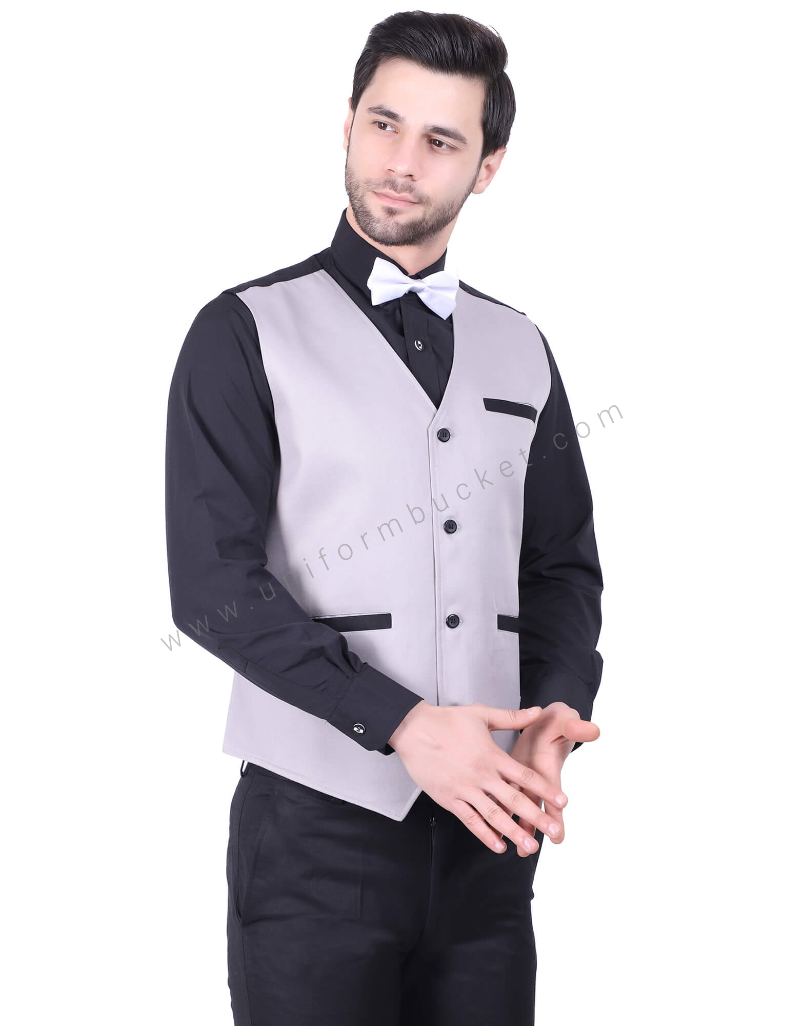 Grey Waistcoat With Black Trims thumbnail 2