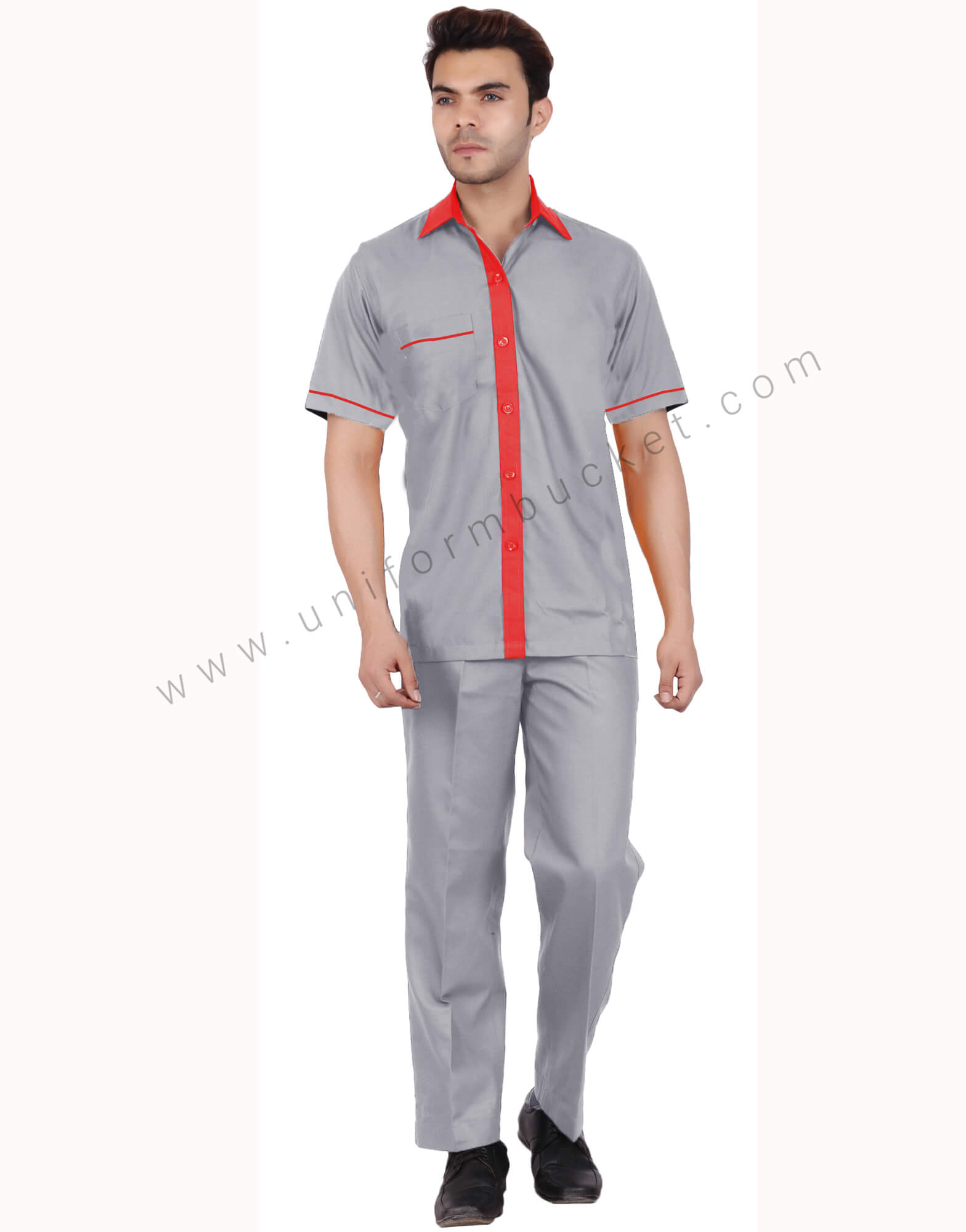 Grey workwear Shirt With Red Trims thumbnail 2