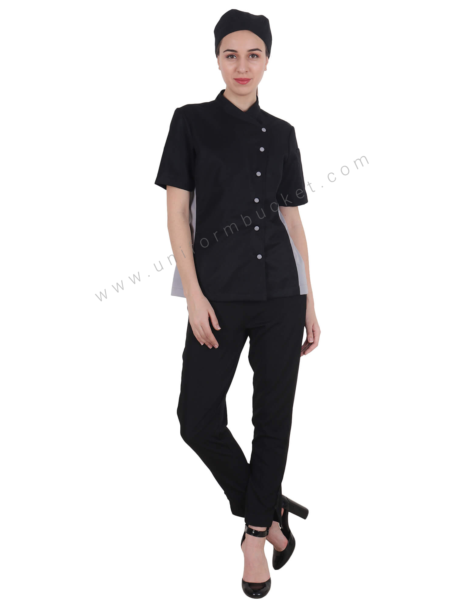 Double Tone Half Sleeve Chef Coat For Women thumbnail 3