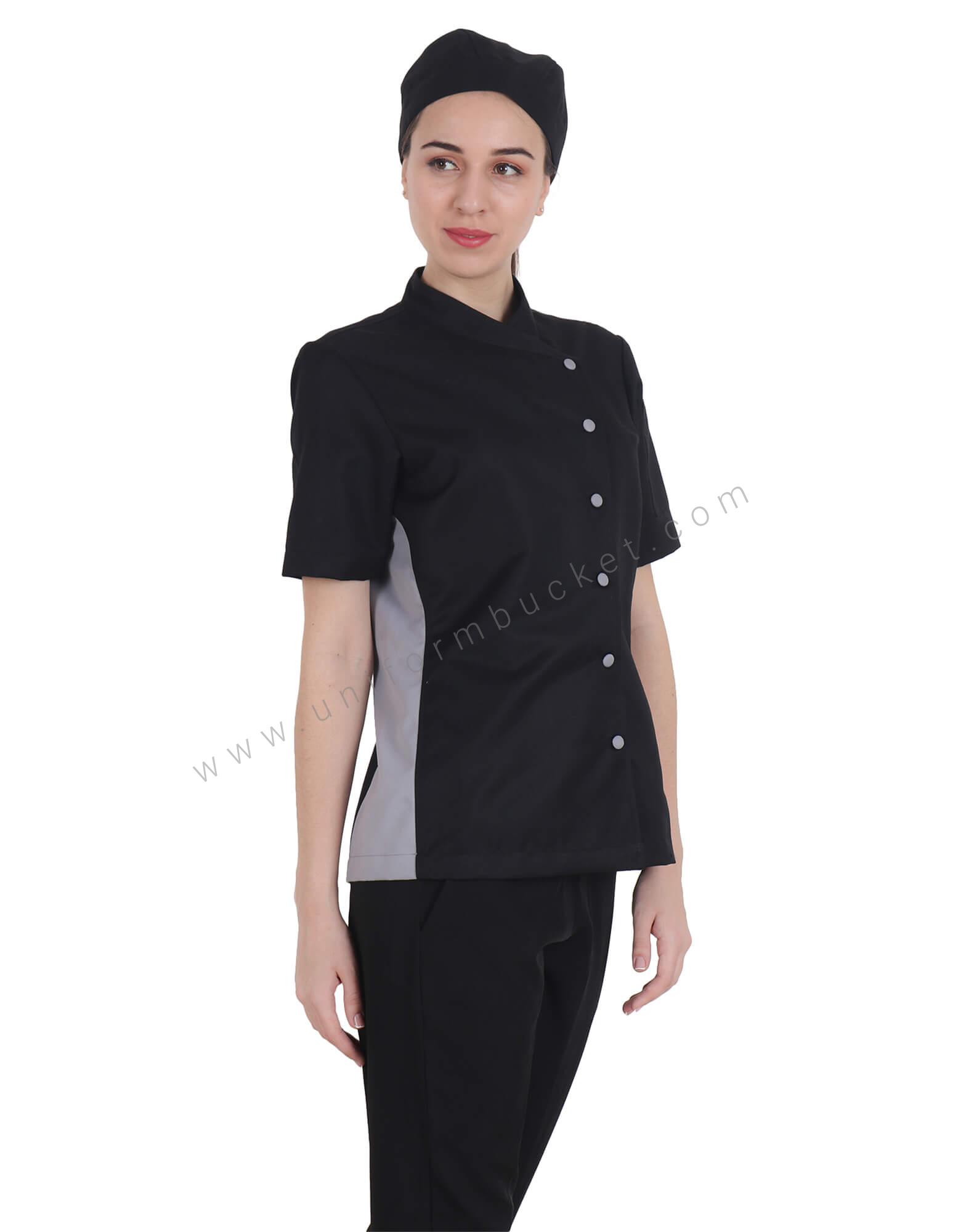 Double Tone Half Sleeve Chef Coat For Women view 1