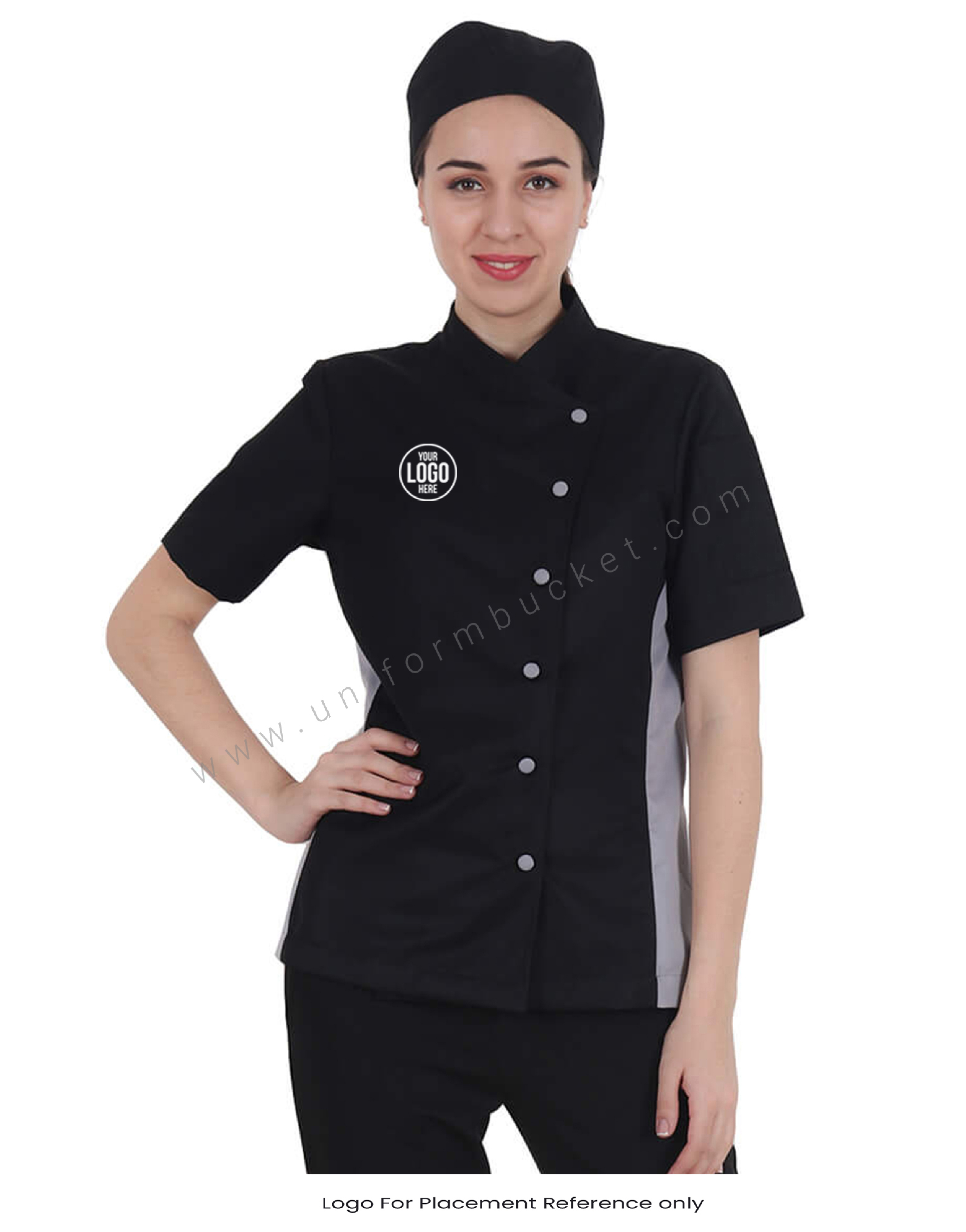 Double Tone Half Sleeve Chef Coat For Women thumbnail 4