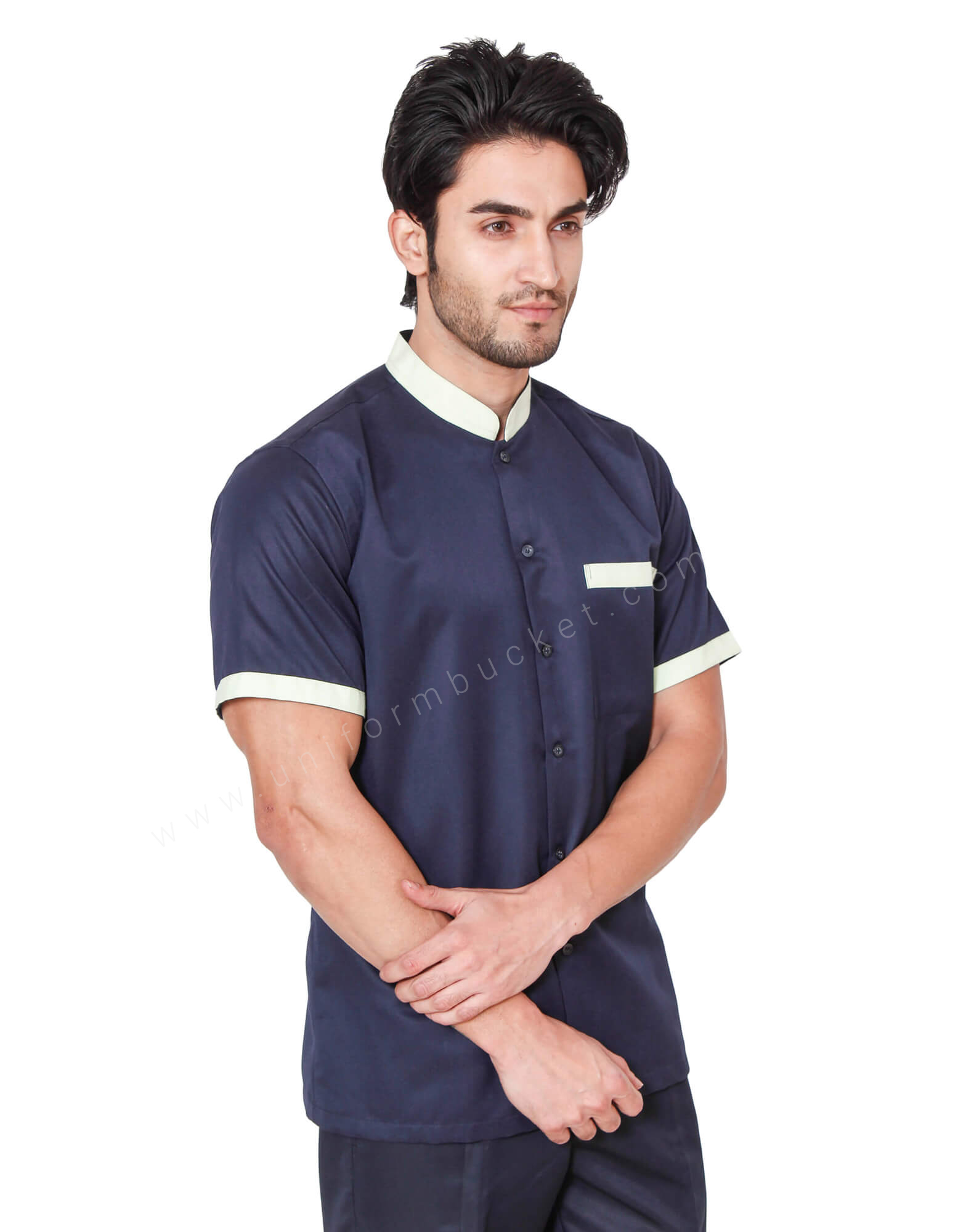 Space Blue Shirt With Pista Colour Trims view 1