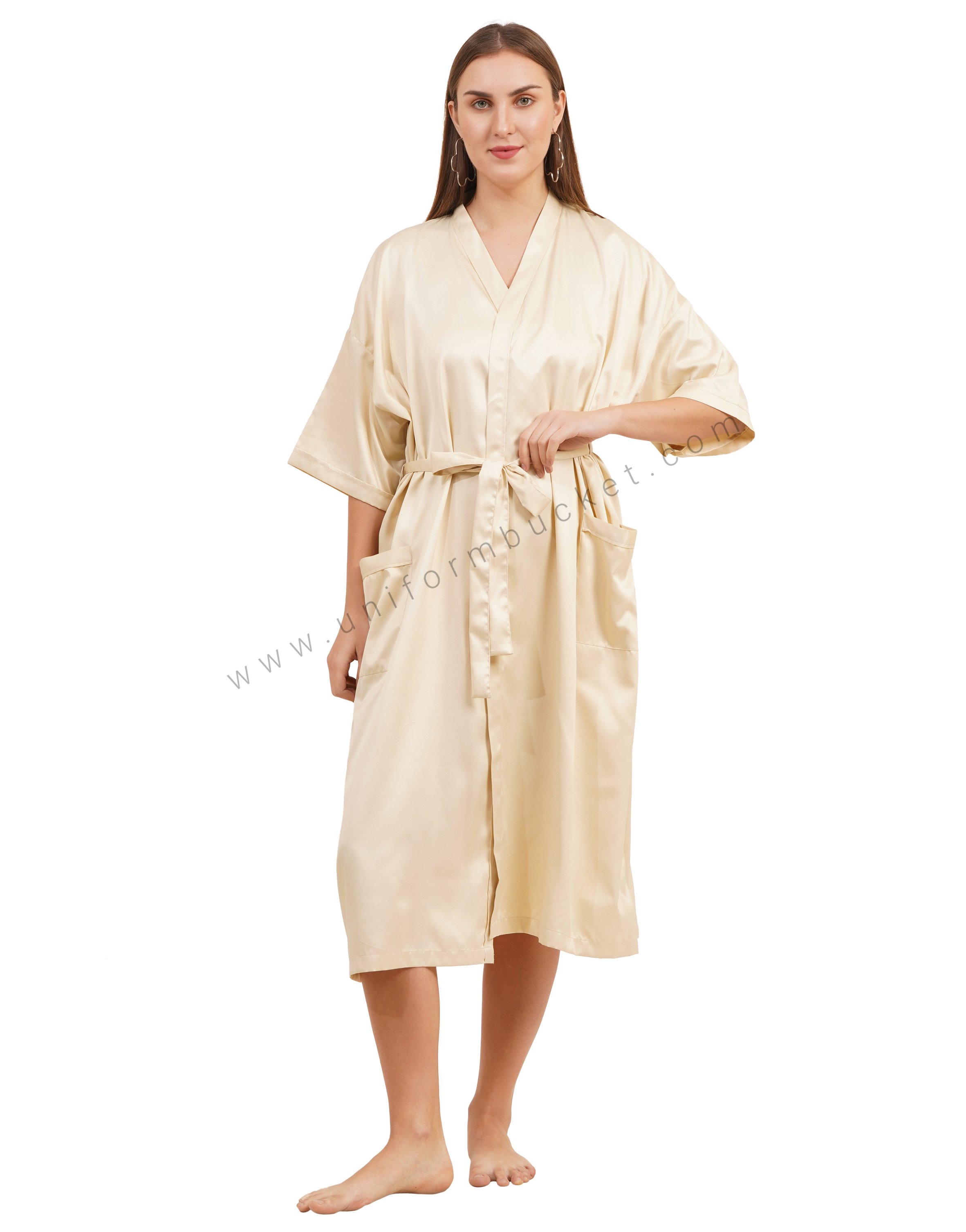 Ivory Satin Kimono Robe thumbnail 2
