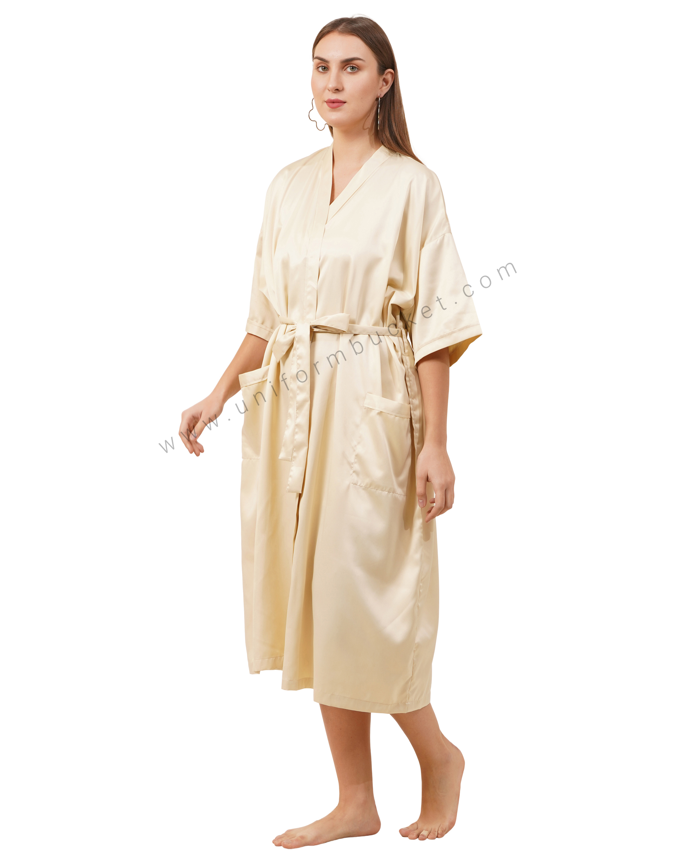 Ivory Satin Kimono Robe thumbnail 3
