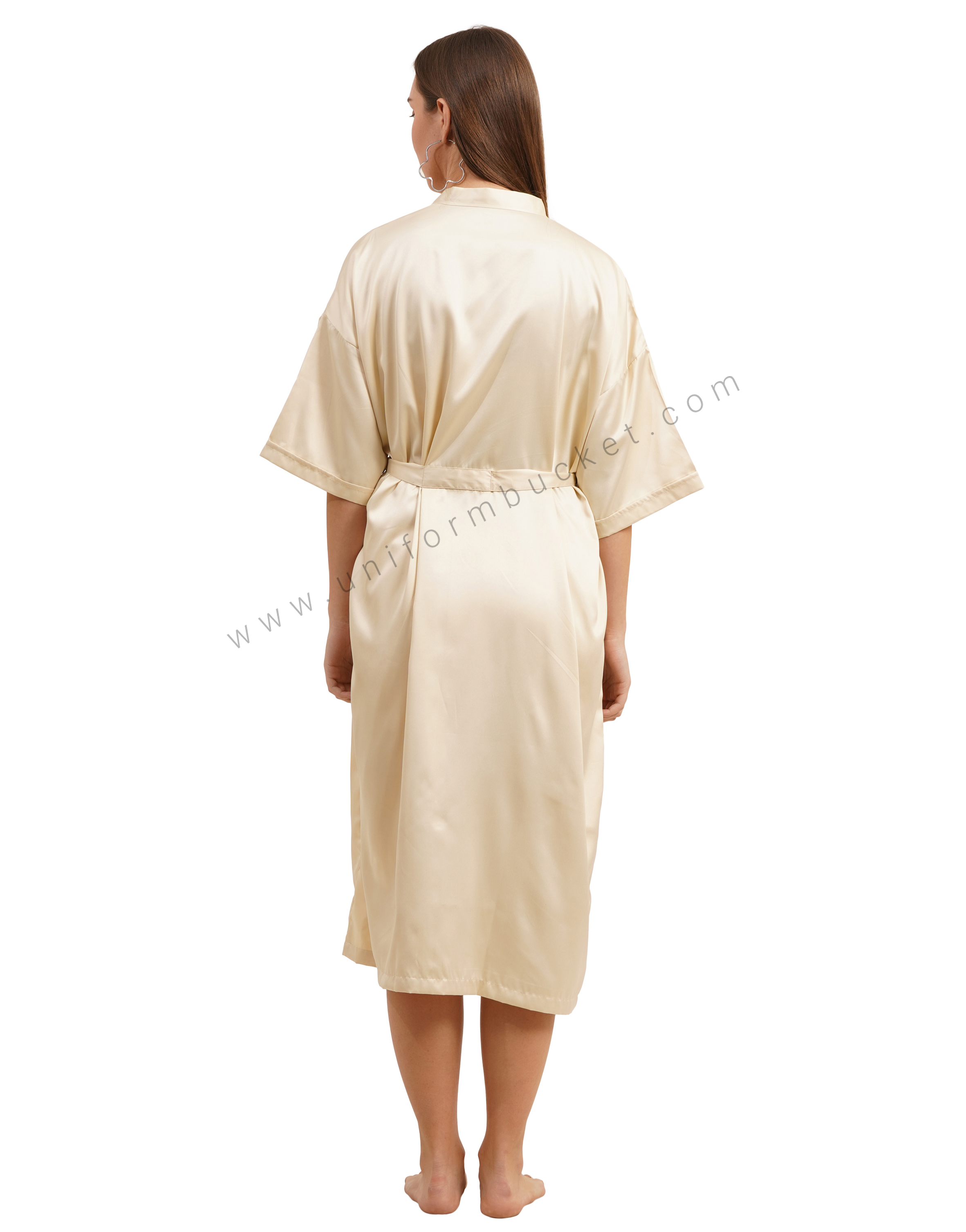 Ivory Satin Kimono Robe thumbnail 5
