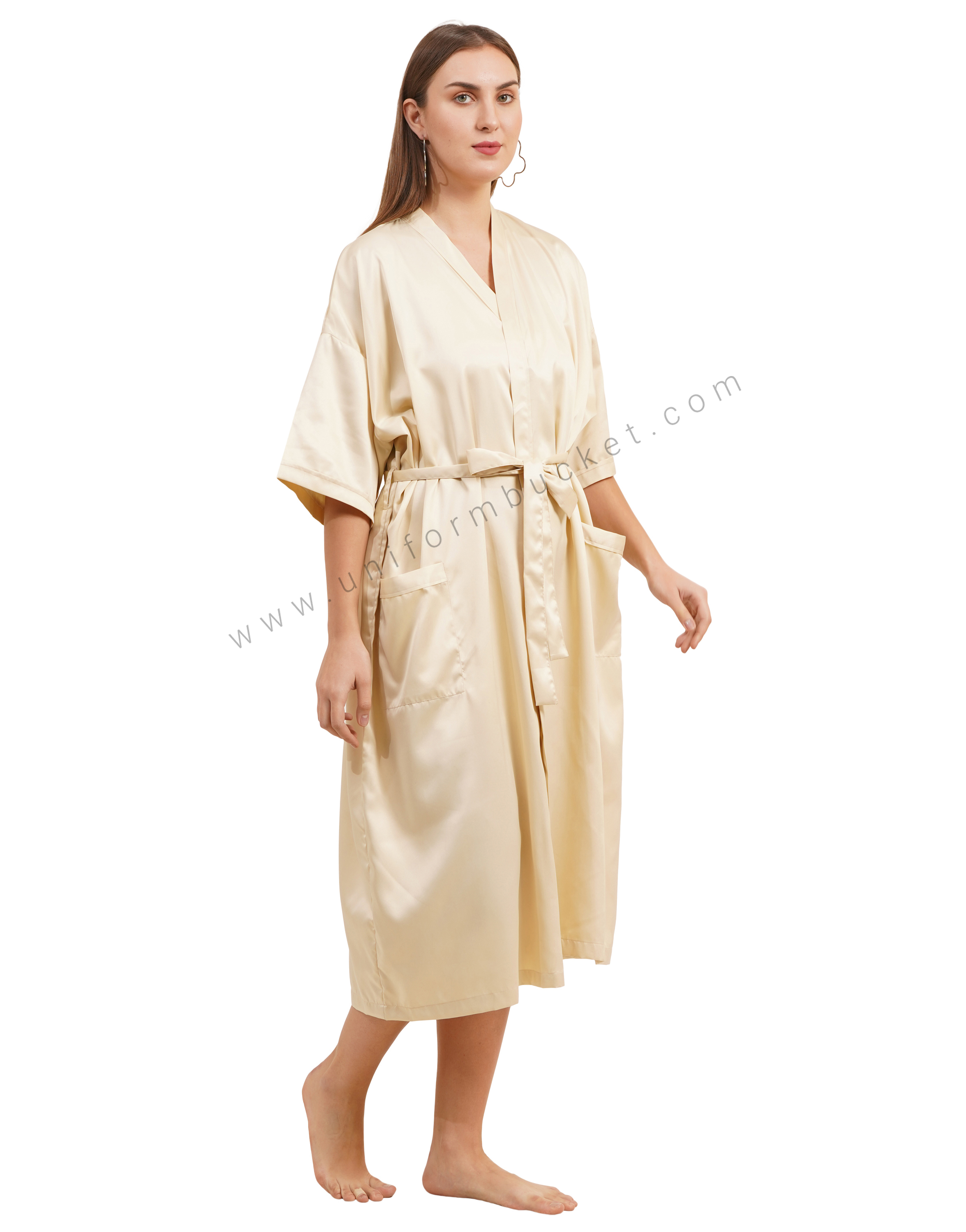 Ivory Satin Kimono Robe thumbnail 6