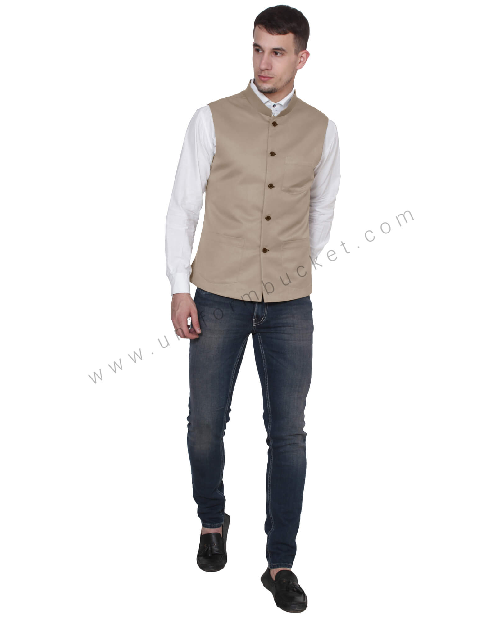 Khaki Nehru Jacket For Men thumbnail 3