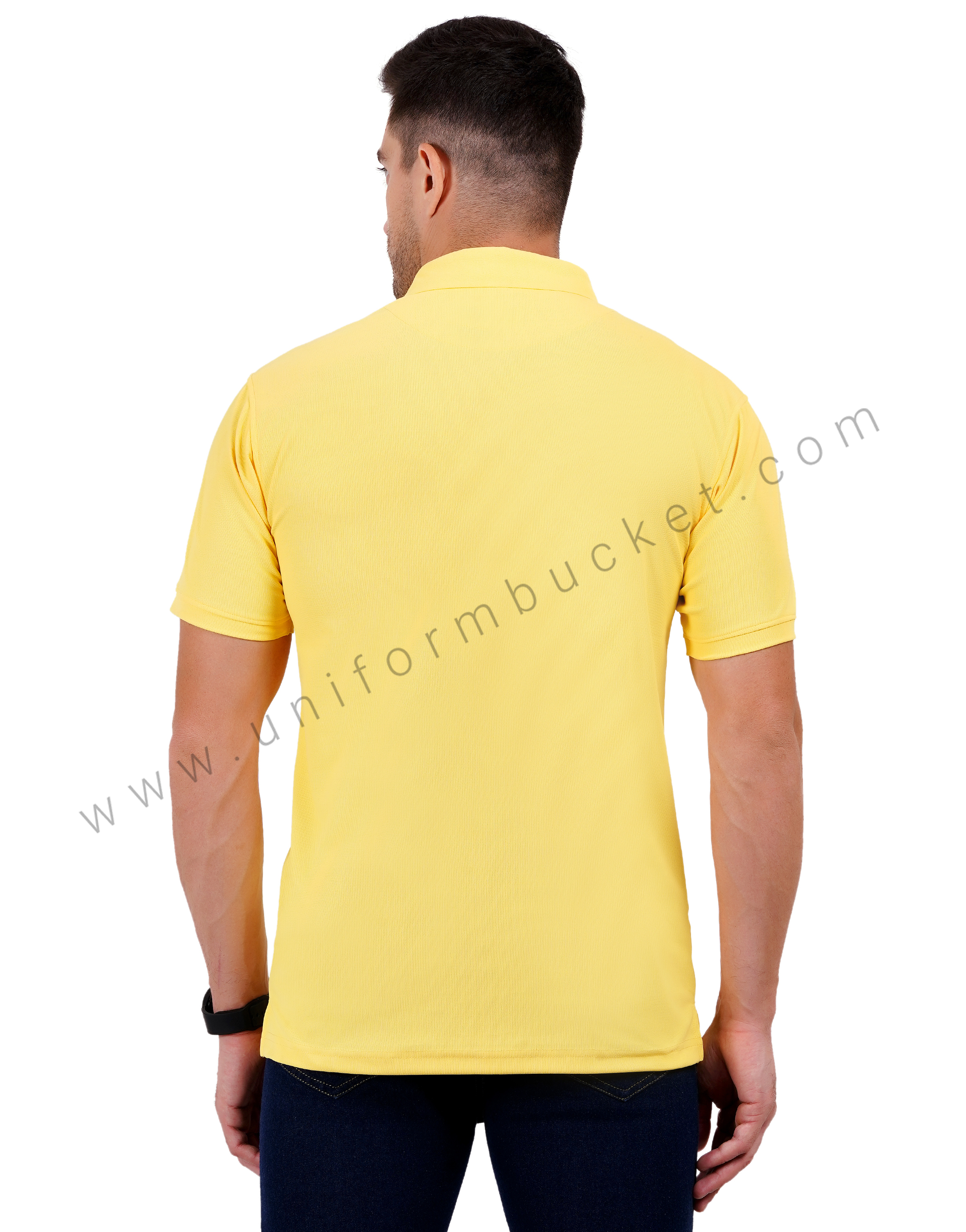 Lemon yellow polo T-shirt with black trim detailing thumbnail 3
