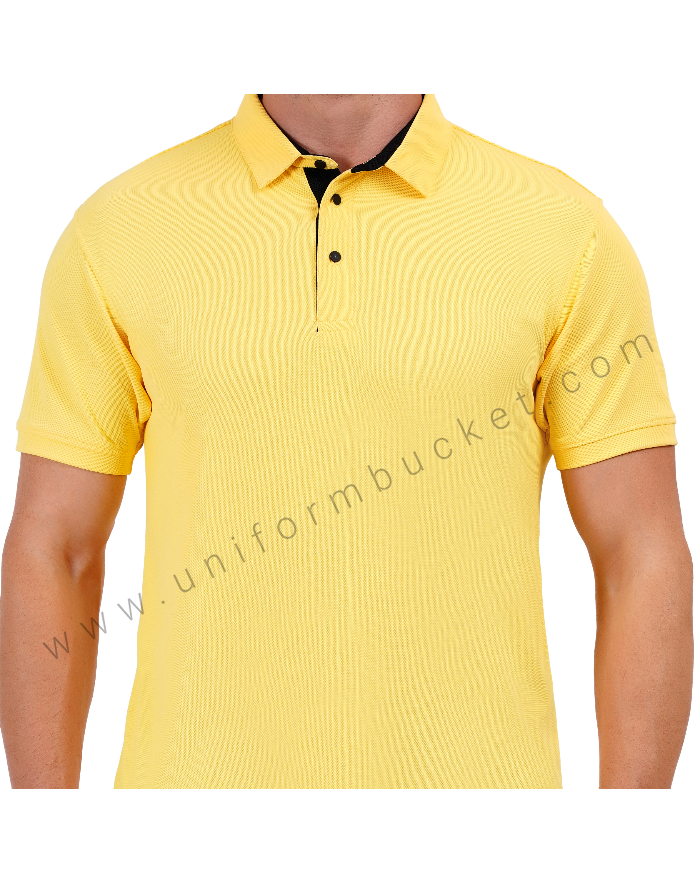 Lemon yellow polo T-shirt with black trim detailing thumbnail 4