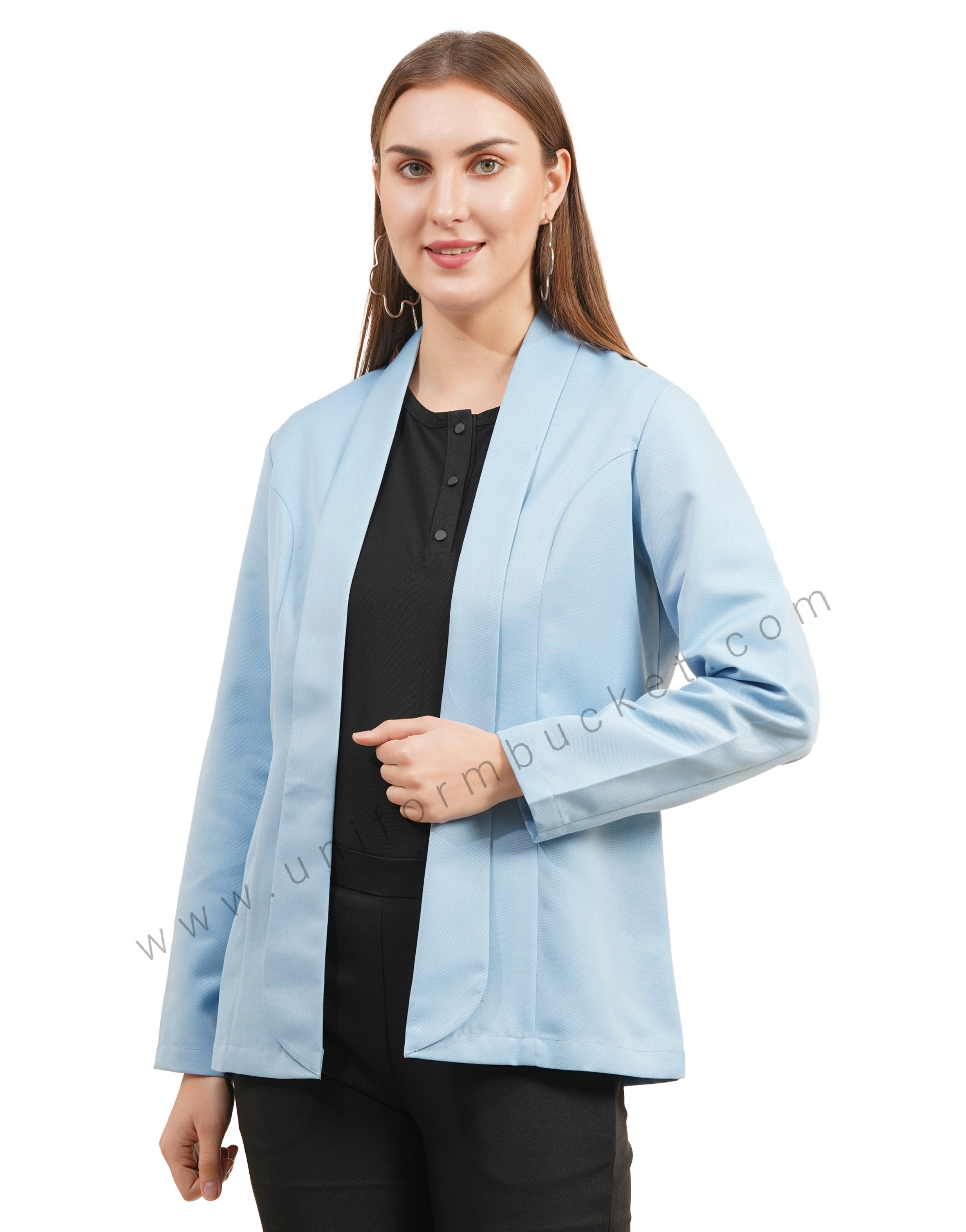 Light Blue Front Open blazer with Shawl collar for female thumbnail 2