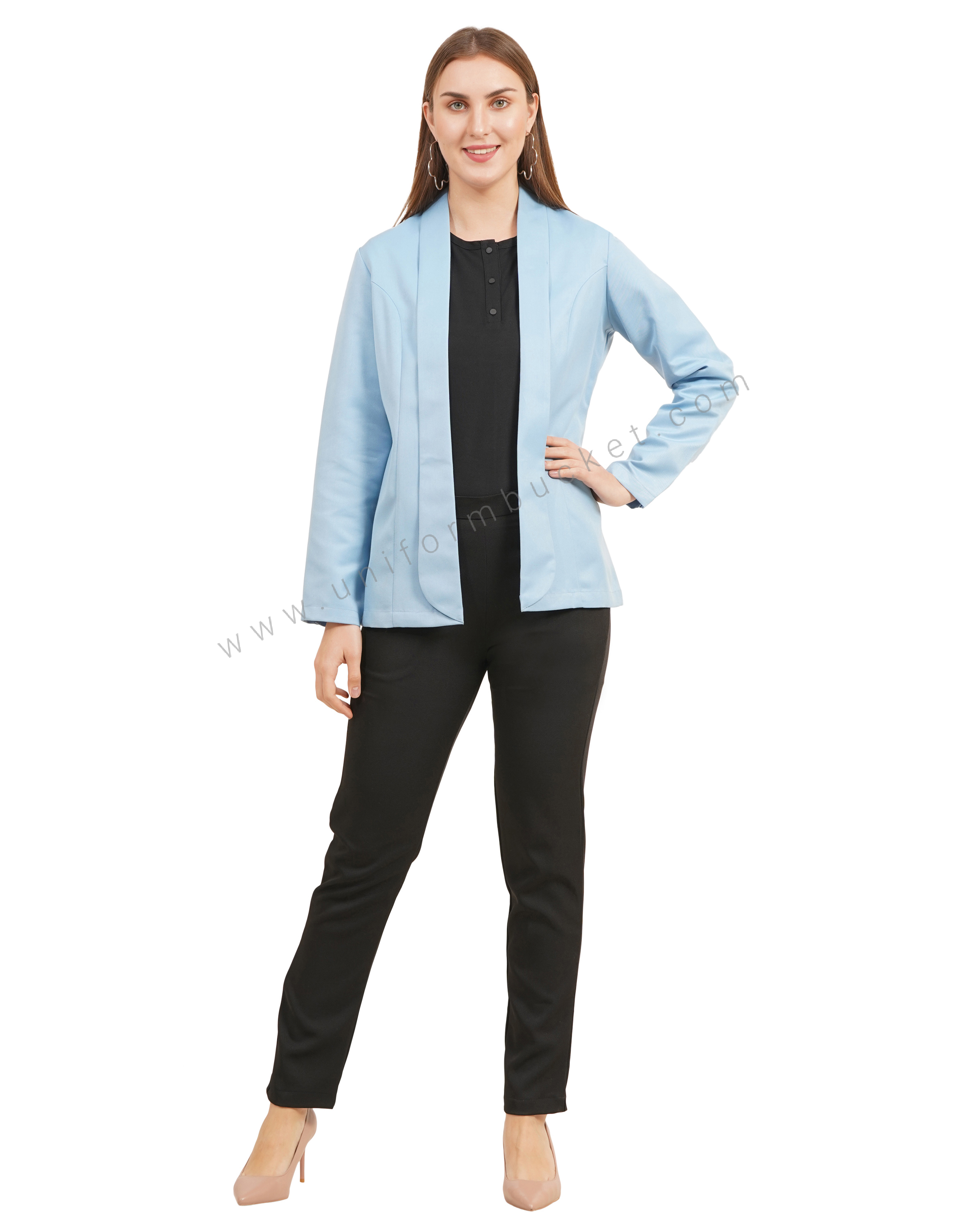 Light Blue Front Open blazer with Shawl collar for female thumbnail 4
