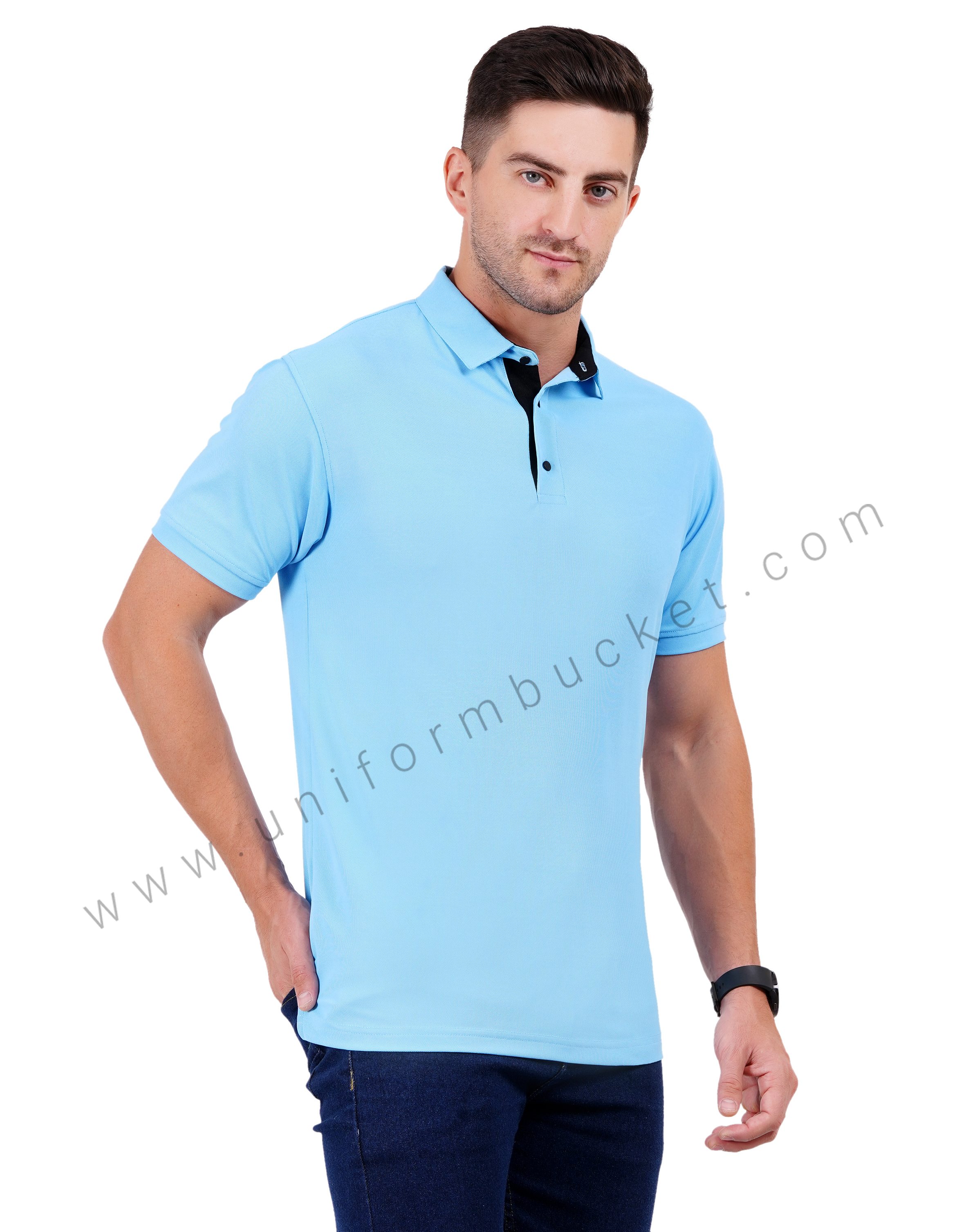 Light blue polo T-shirt featuring subtle black trim thumbnail 2