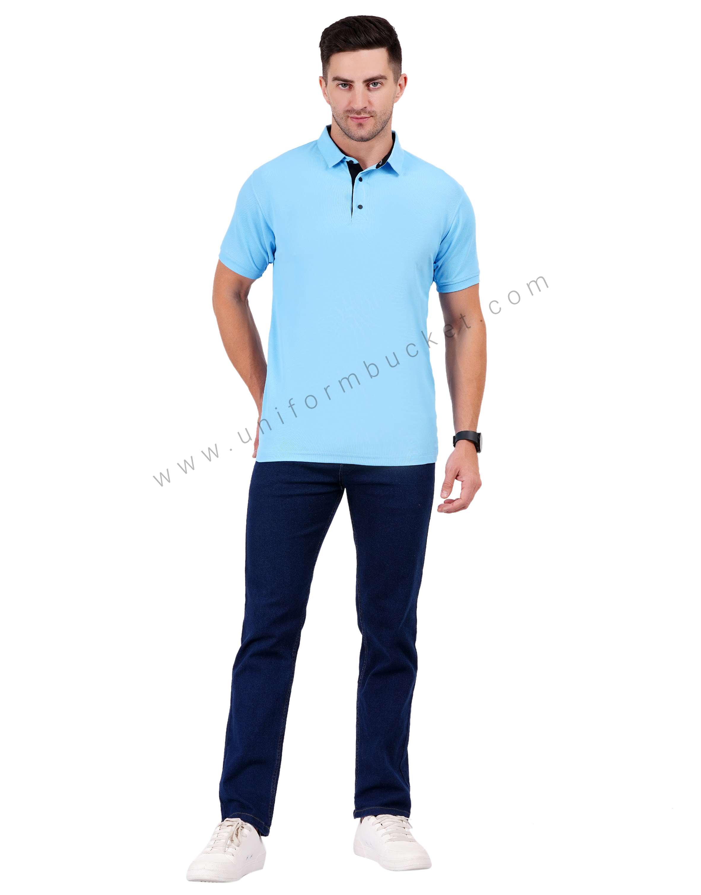 Light blue polo T-shirt featuring subtle black trim thumbnail 6