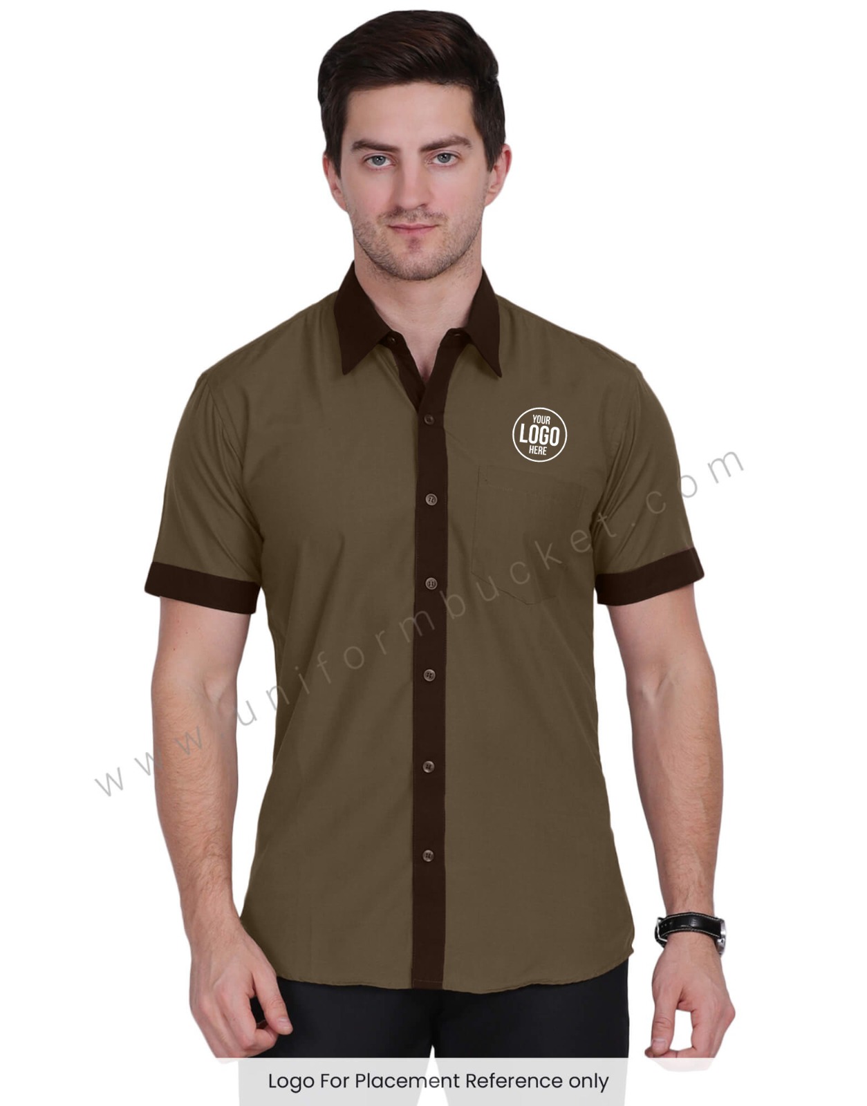 Light Brown Shirt With Dark Brown Trim For Male view 1