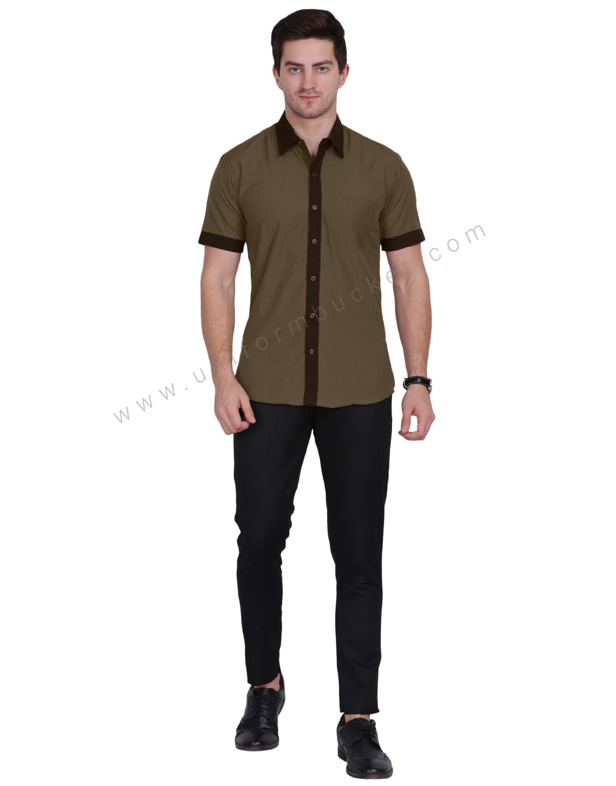 Light Brown Shirt With Dark Brown Trim For Male thumbnail 4