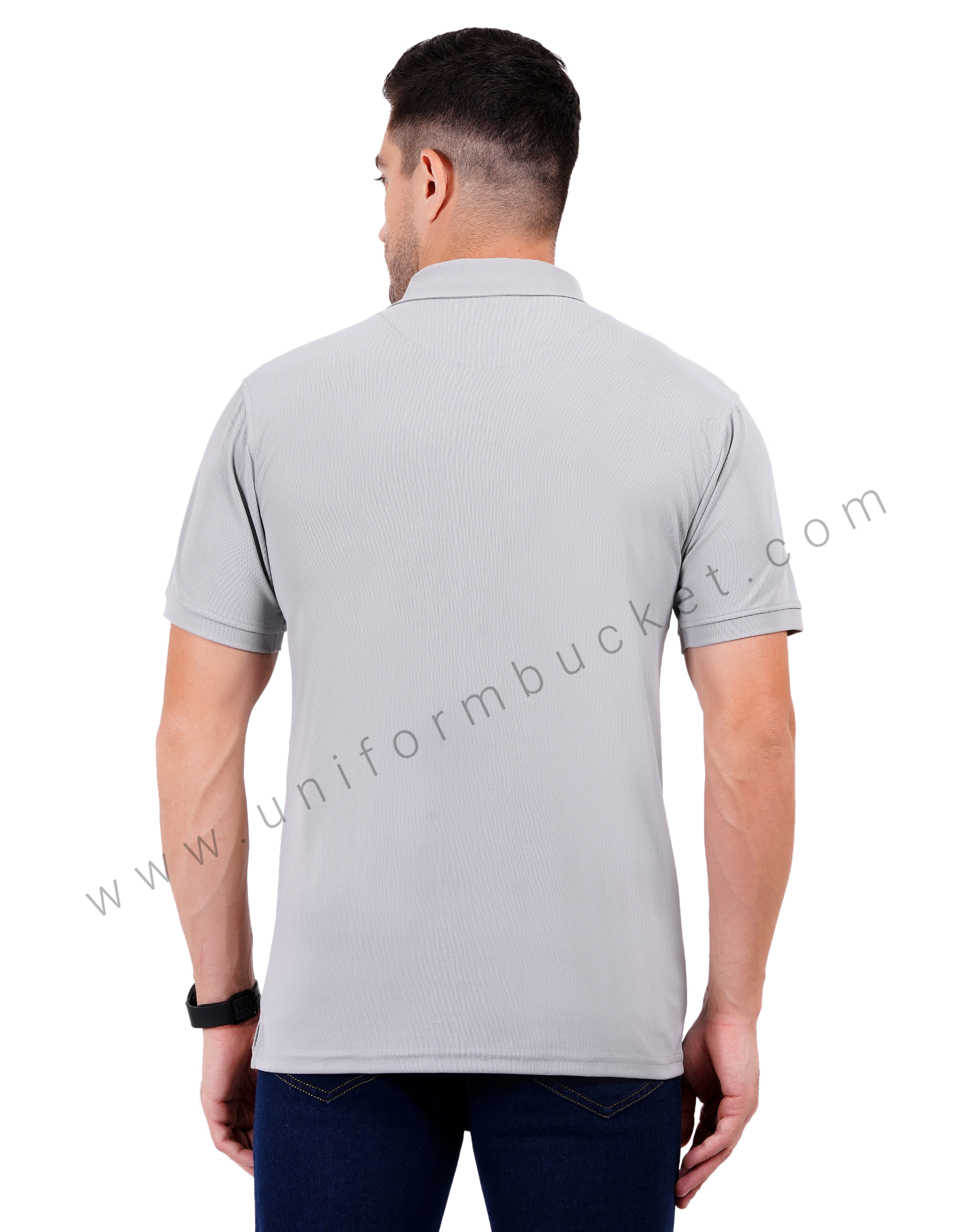 Light Grey polo T-shirt with black trim detailing thumbnail 4
