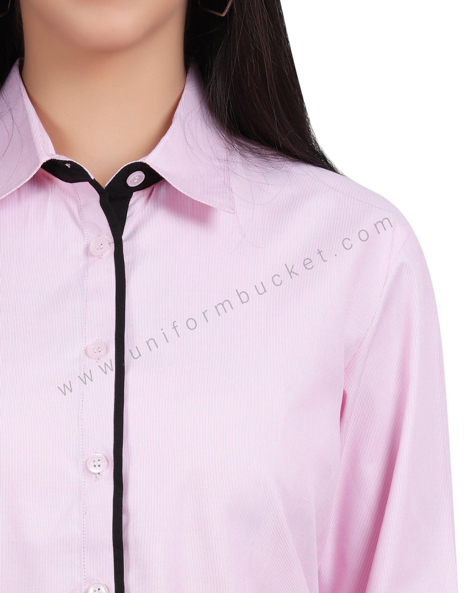 LIGHT PINK FEMALE SHIRT WITH BLACK PIPING & BLACK CUFF thumbnail 5