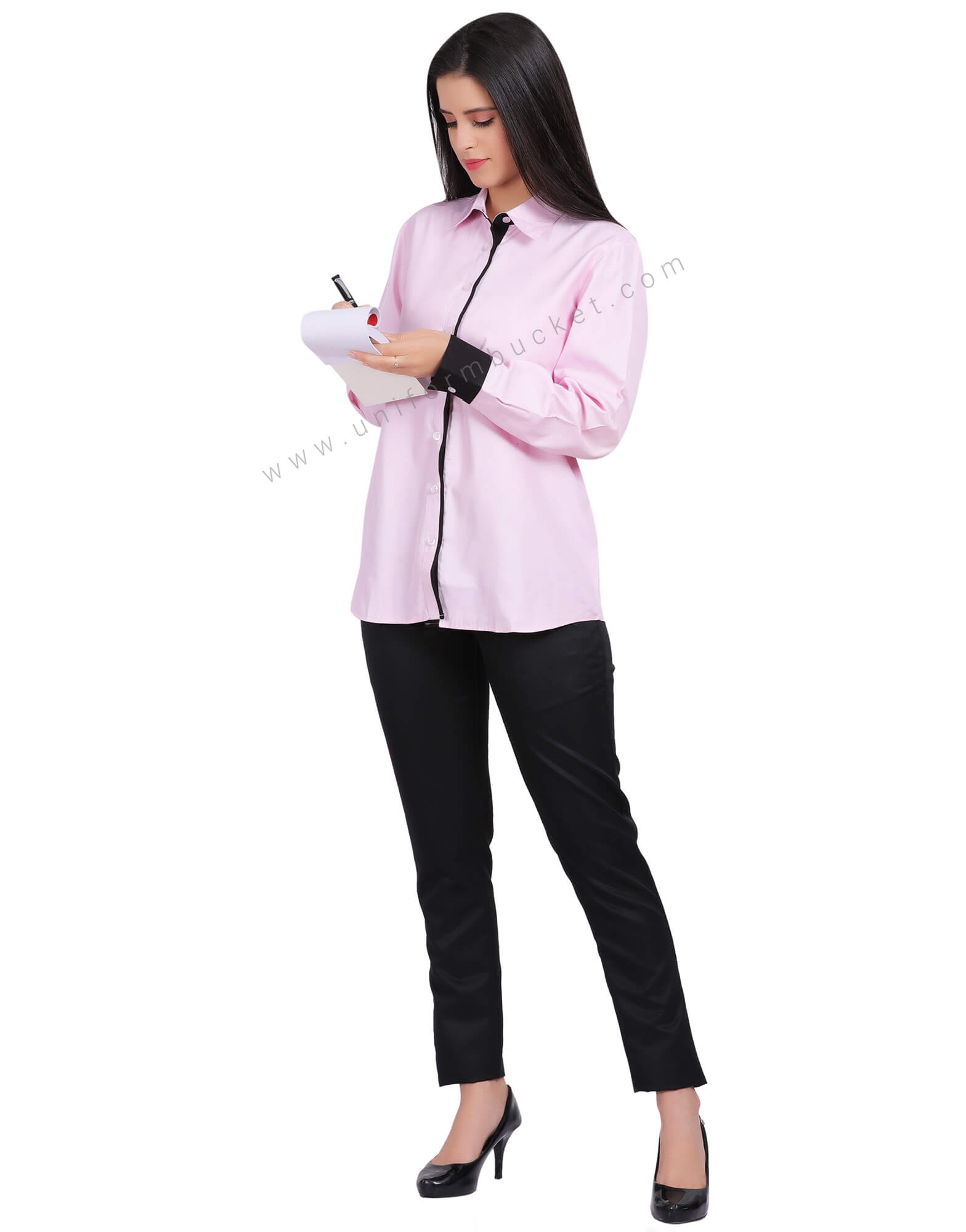 LIGHT PINK FEMALE SHIRT WITH BLACK PIPING & BLACK CUFF thumbnail 4