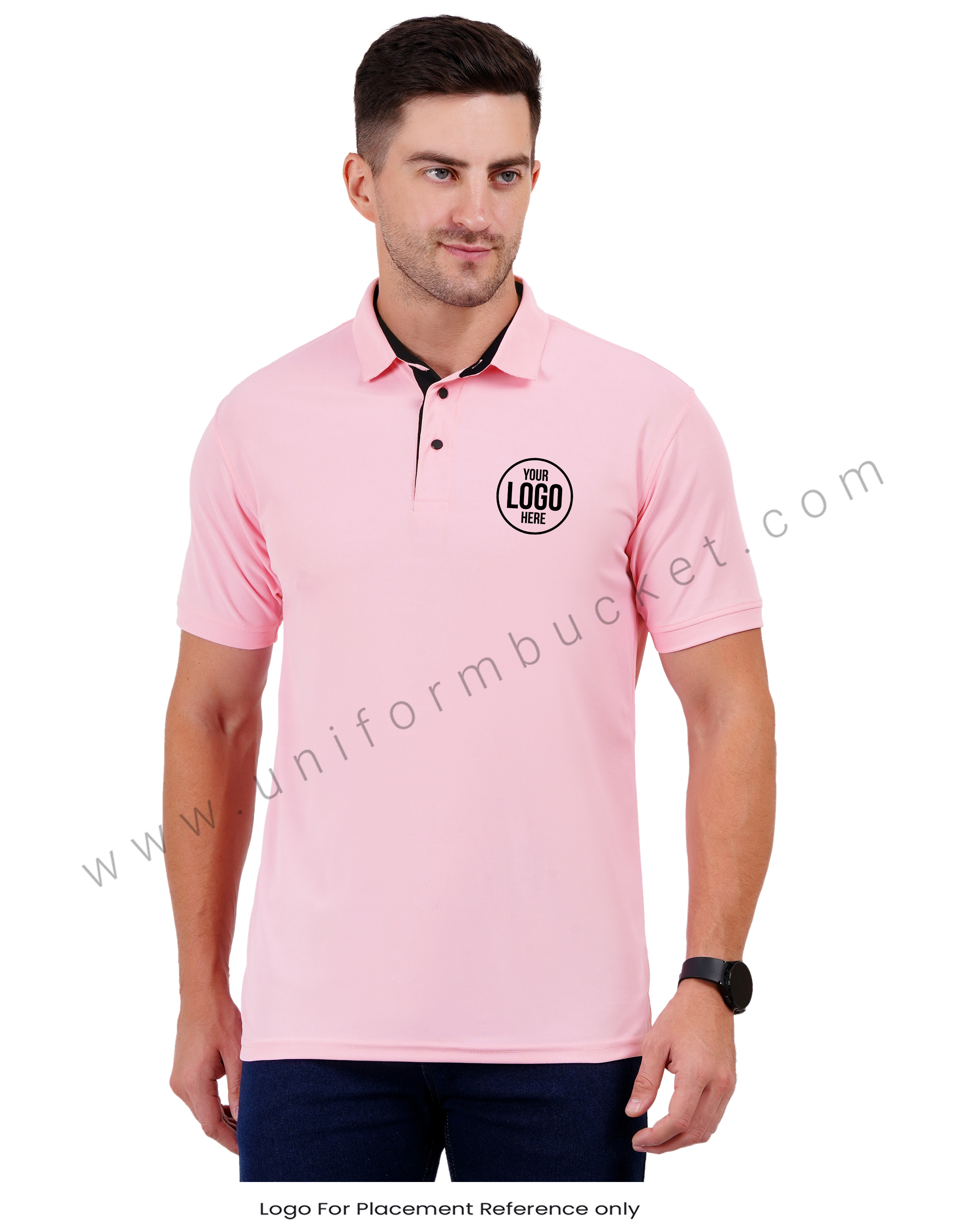 Light Pink polo T-shirt enhanced with sleek black trim view 1