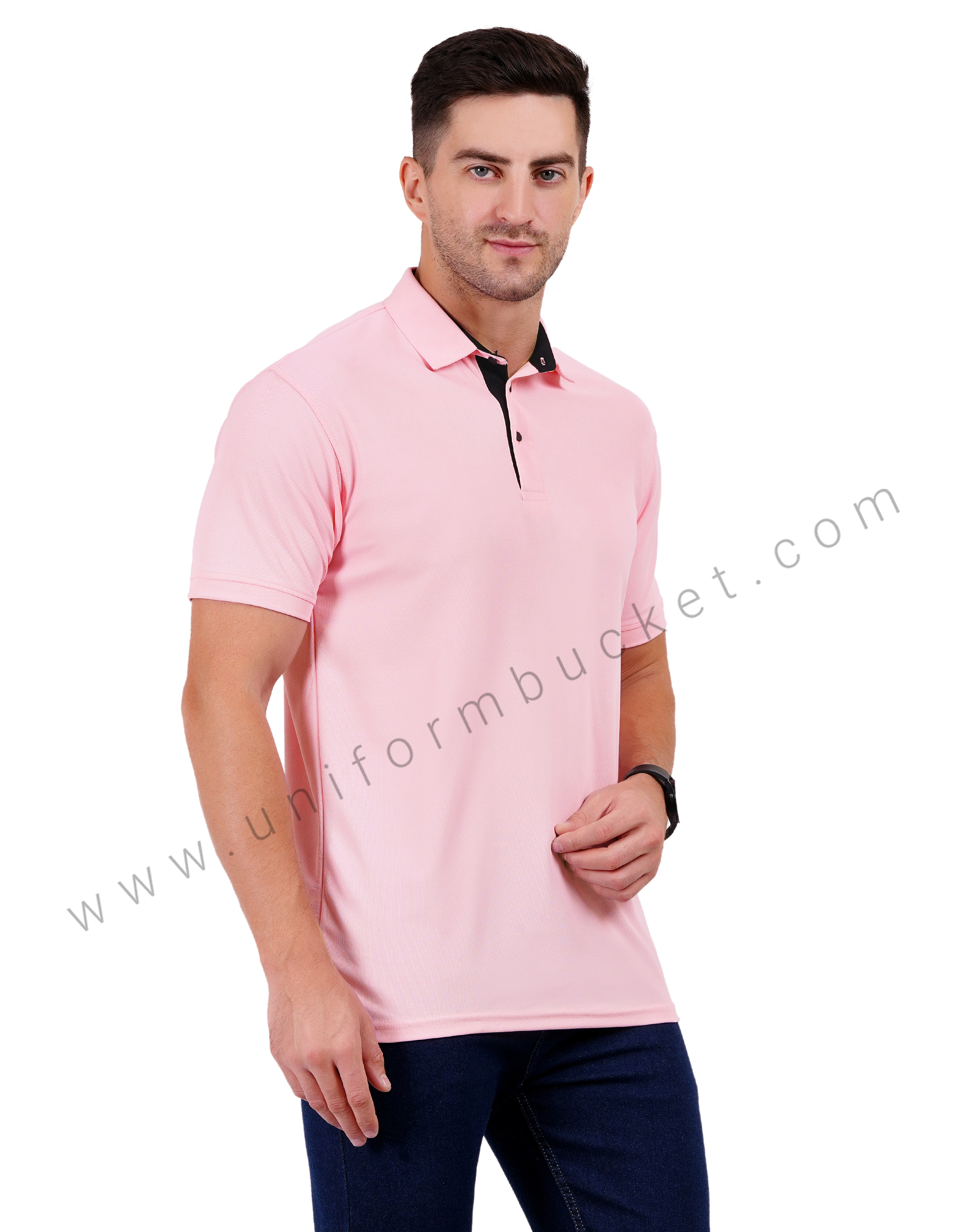 Light Pink polo T-shirt enhanced with sleek black trim thumbnail 2