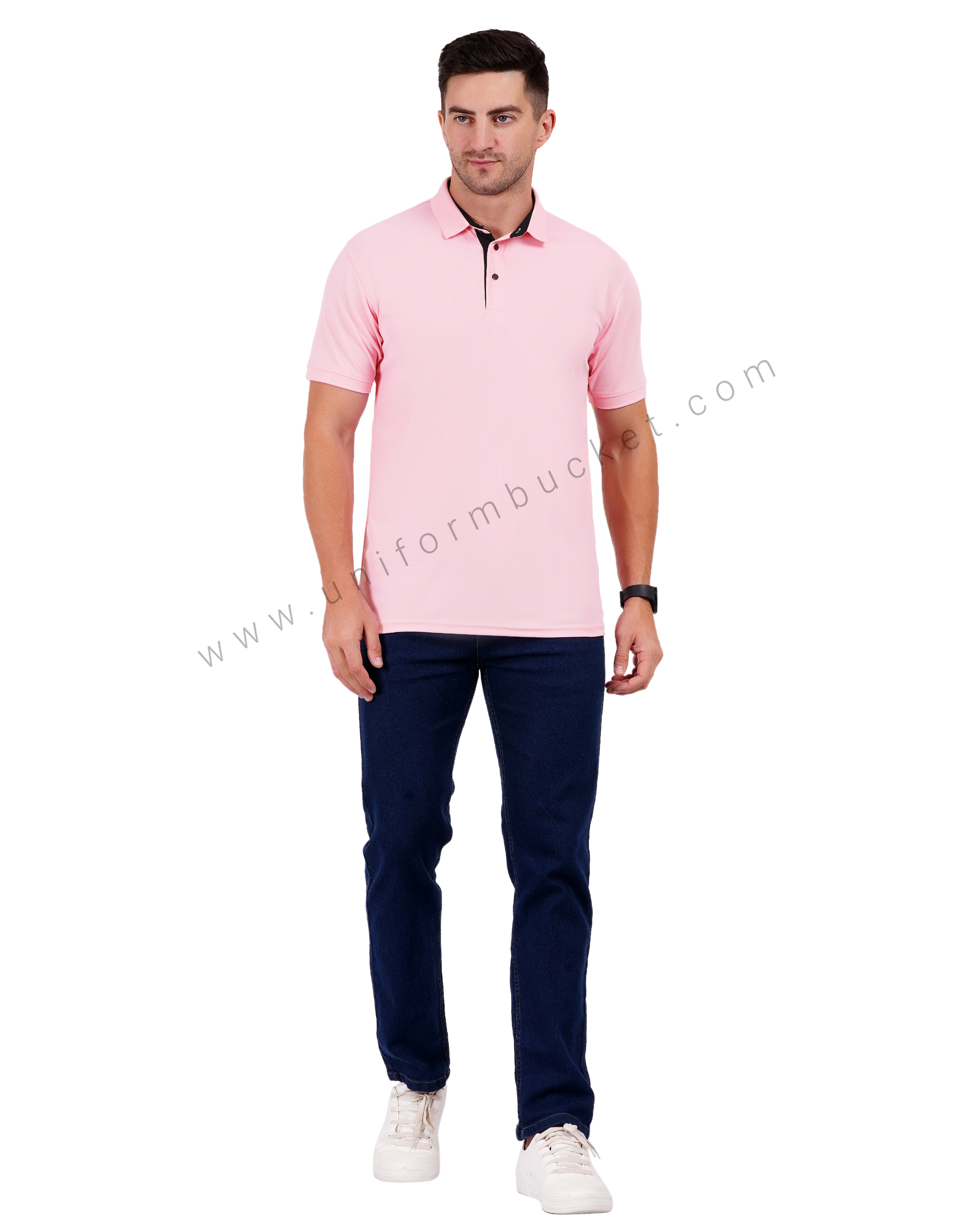Light Pink polo T-shirt enhanced with sleek black trim thumbnail 5