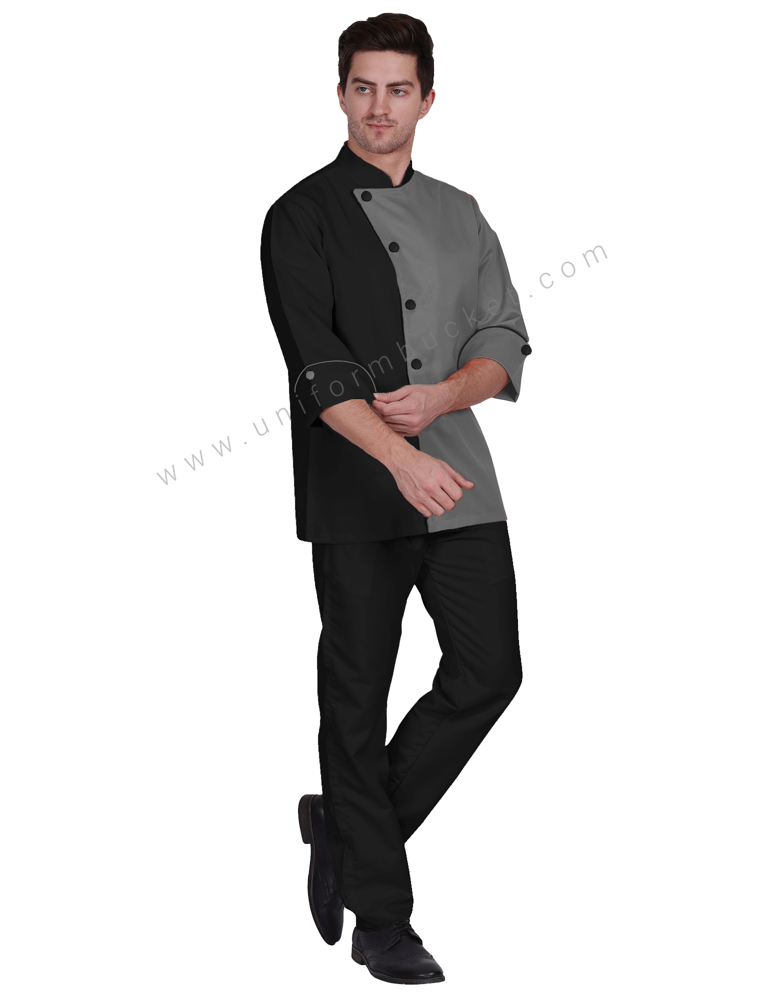 Two Shade Male Designer Chef Coat 3/4 Sleeve view 1