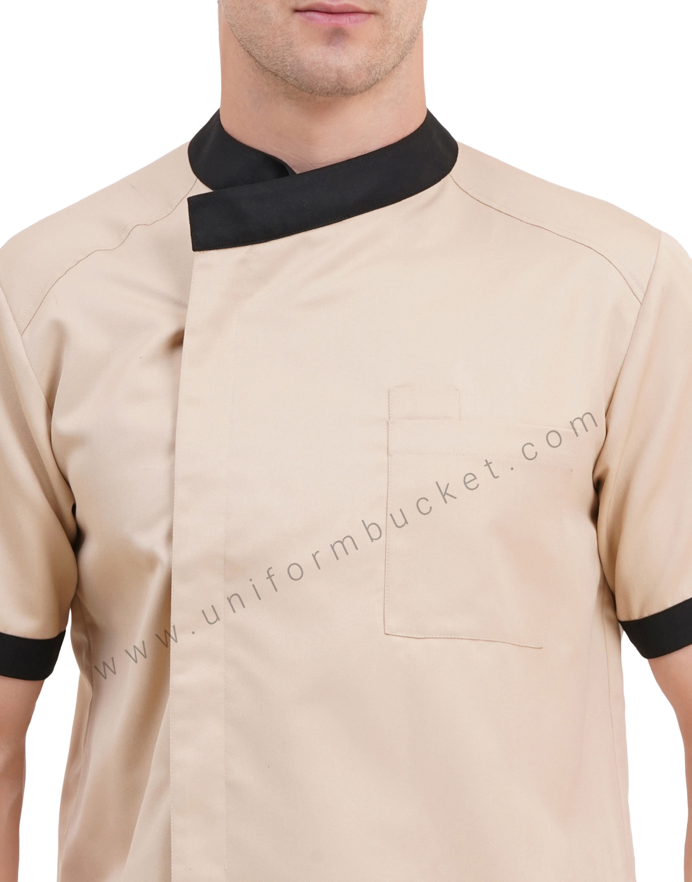 male beige & black  chef jacket with hidden buttons thumbnail 3